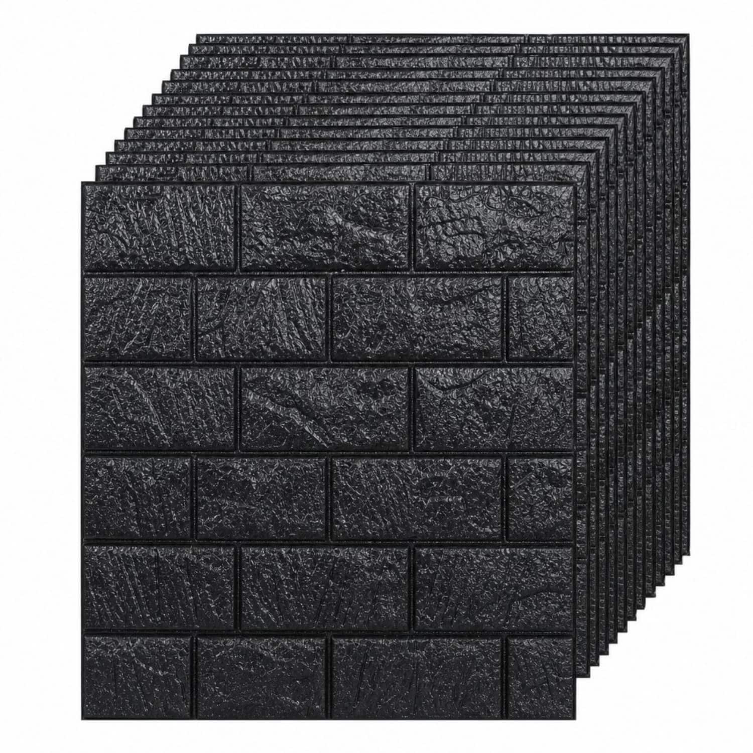 OGETFUUR 30-Pack 3D Foam Brick Panels Black Peel and Stick Wall Panels