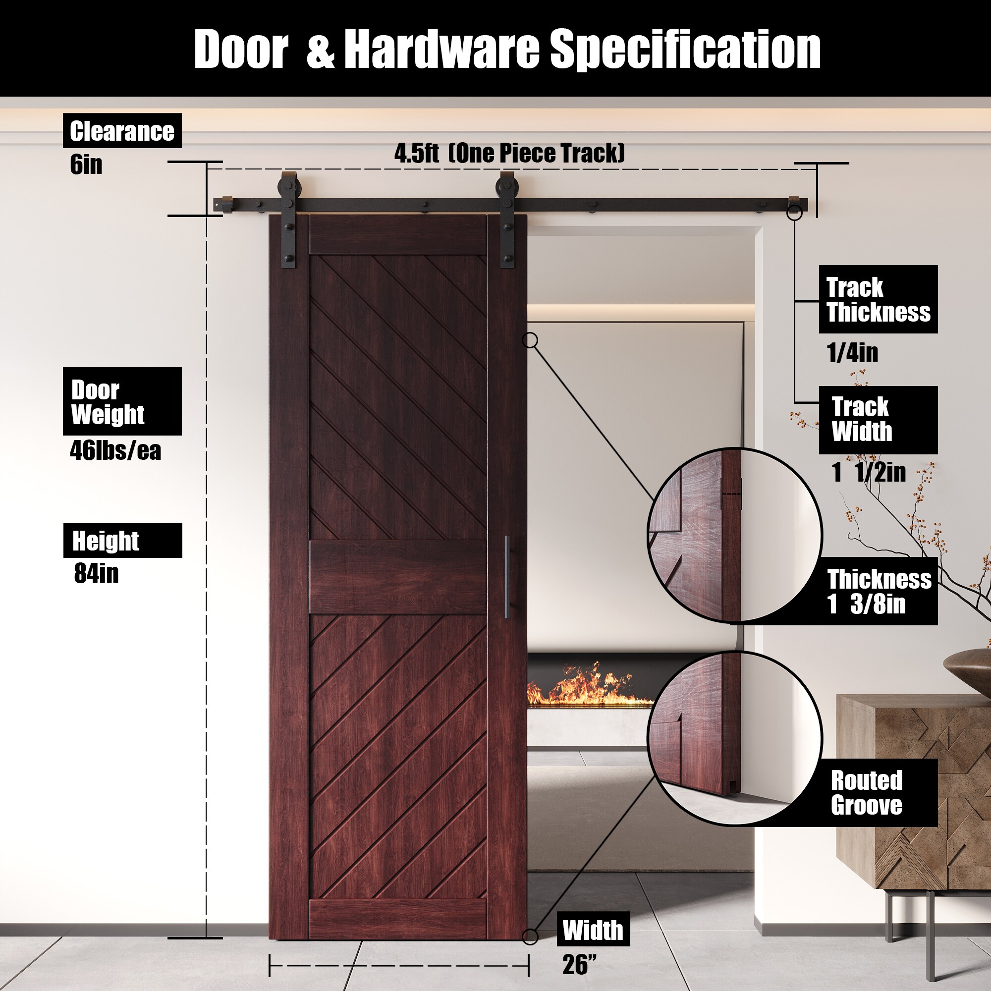 HOMACER YT1H054C-XT4-2684-RD Barn-Doors - View #2
