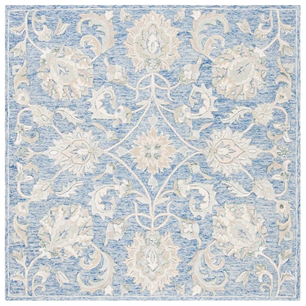 Safavieh GLM624M-6SQ Glamour Delphi 6 x 6 (ft) Tufted Wool Blue/Beige Square Indoor Floral/Botanical Farmhouse/Cottage Area rug