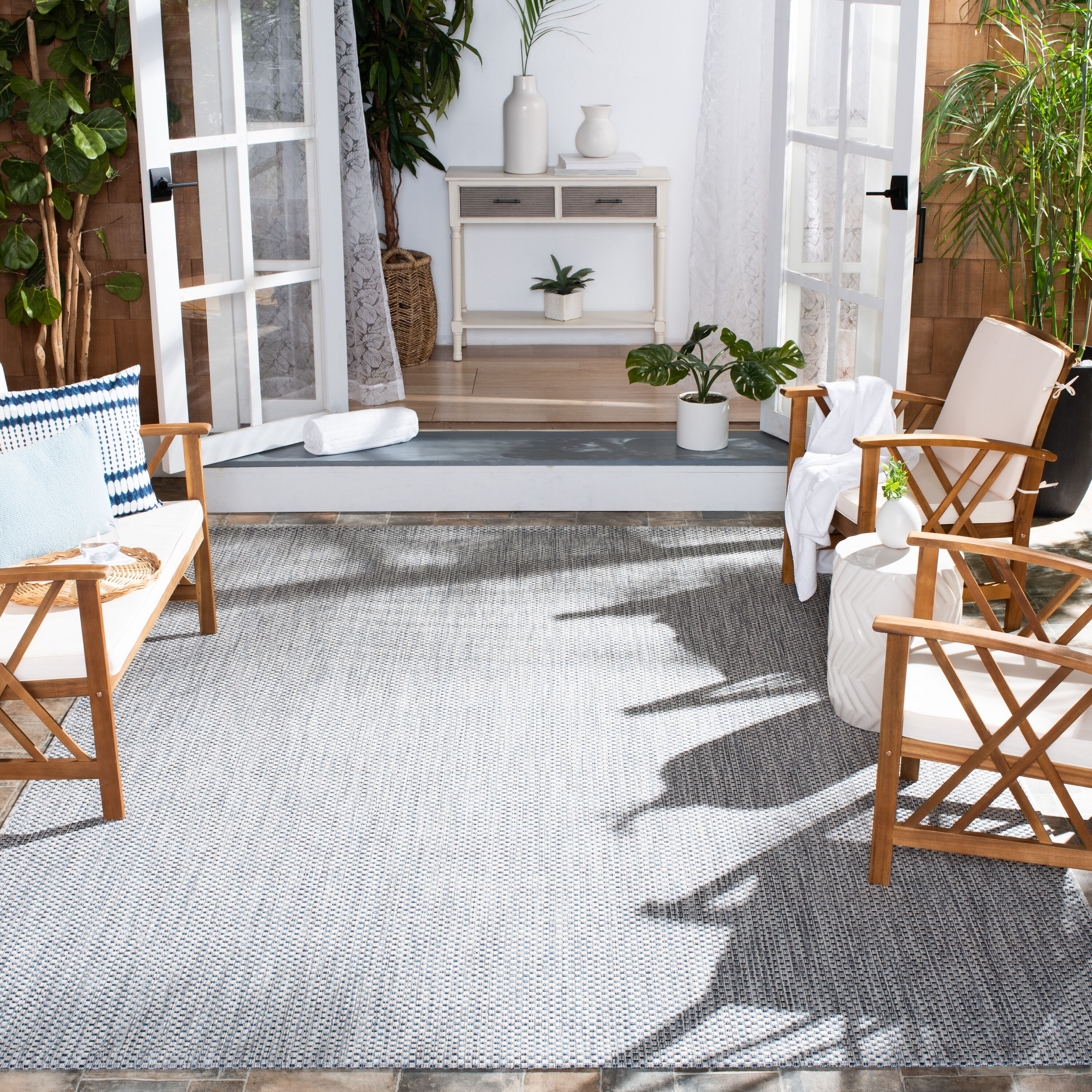 Safavieh CY8521-36812-810 Courtyard 8 x 10 (ft) Loomed Synthetic Gray/Navy Rectangular Indoor/Outdoor Solid Area rug