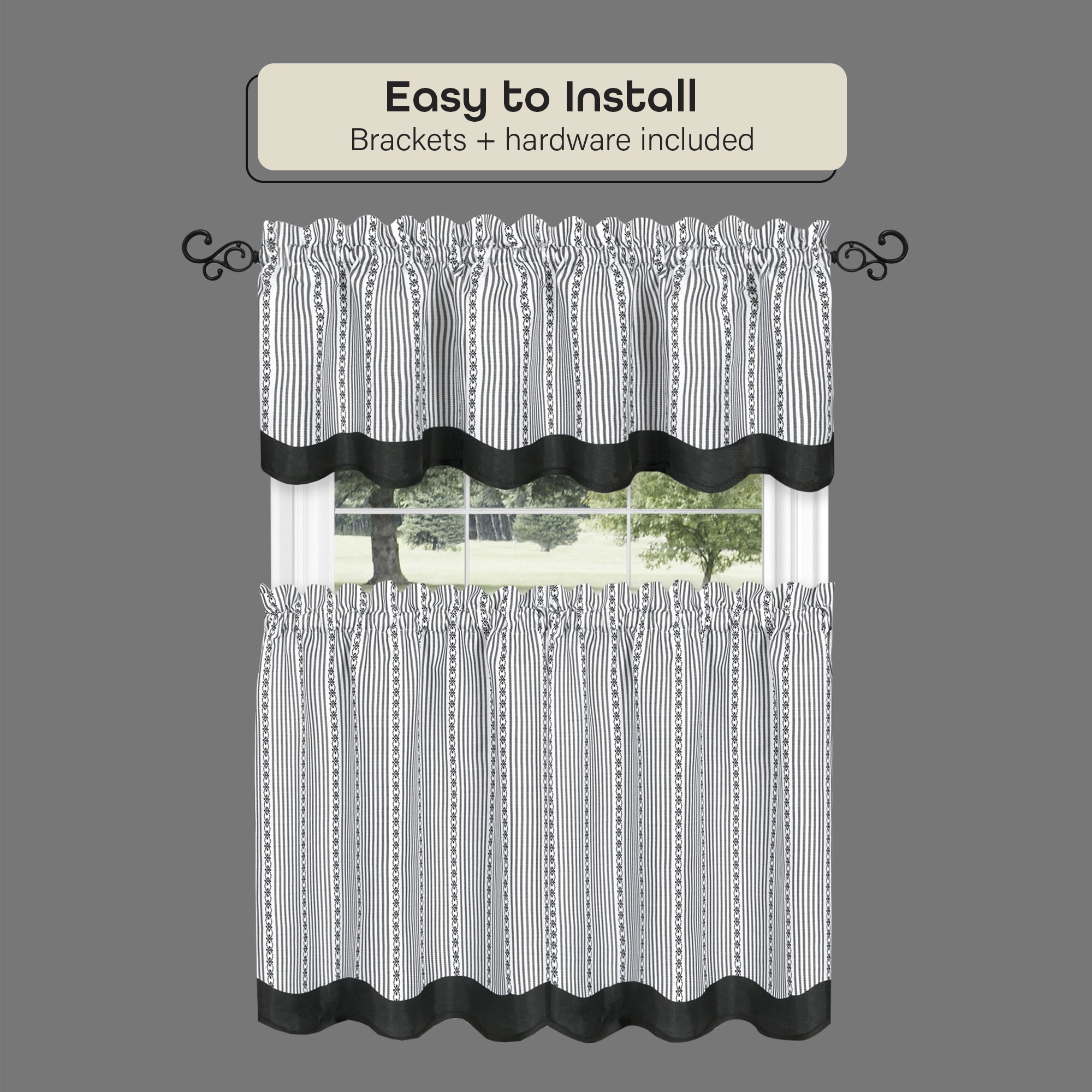 Black Scroll Decorative Curtain Rod with Finial, 48"-86"
