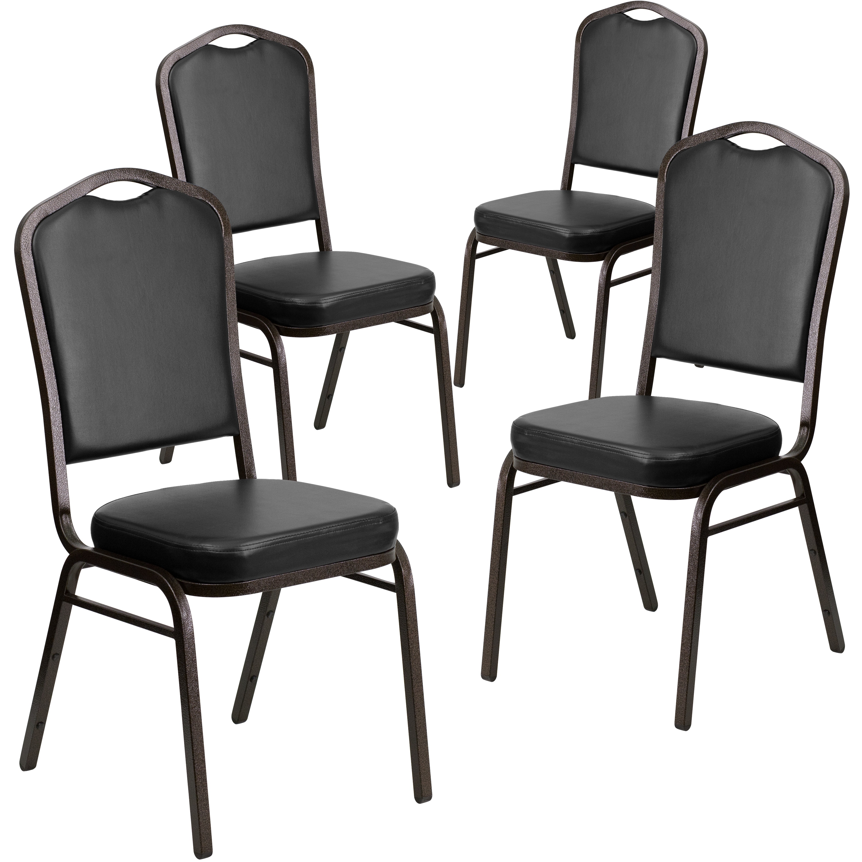 Flash Furniture 847254066402 4 Pack HERCULES Series Crown Back Stacking Banquet Chair in Black Vinyl - Gold Vein Frame