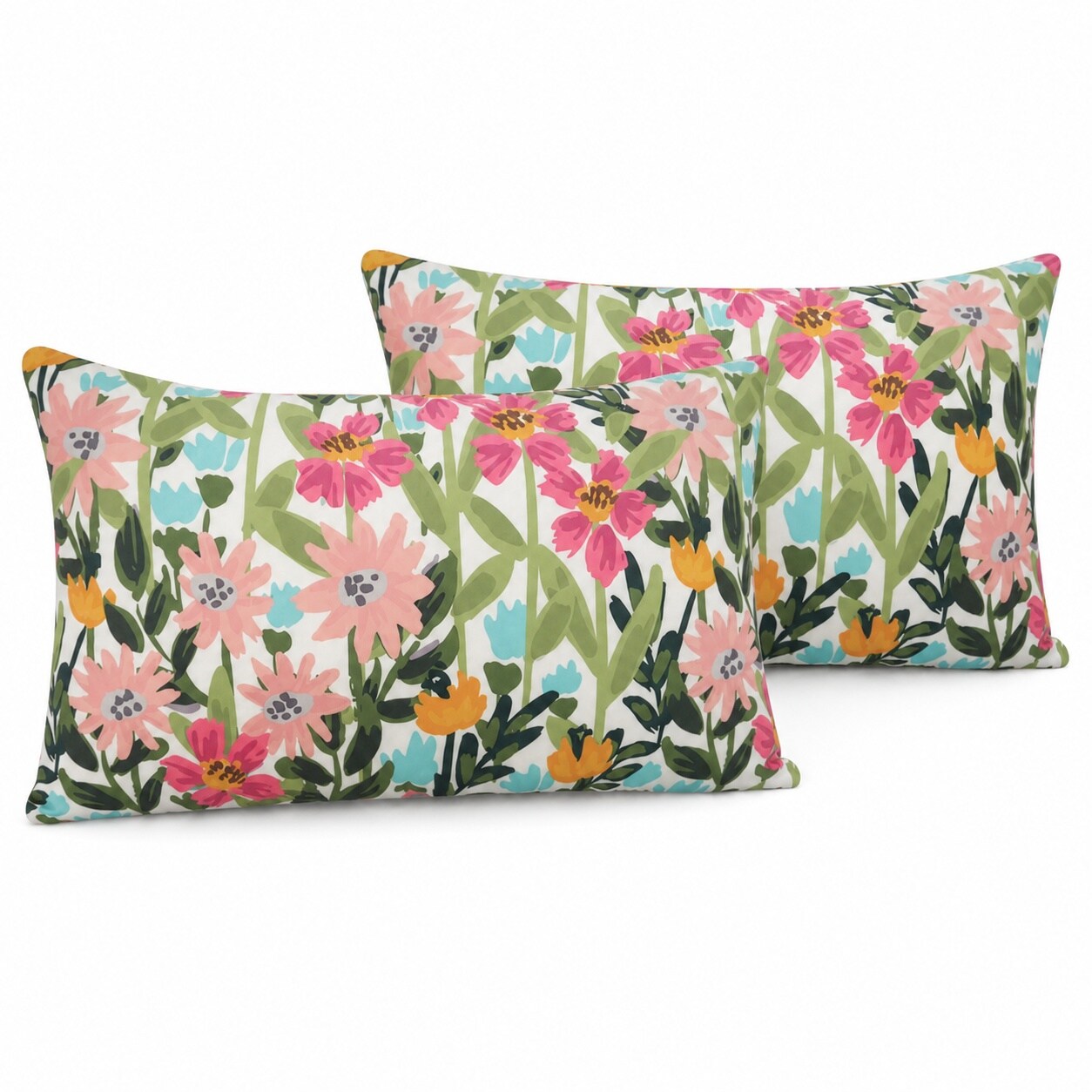 Aoibox  12x20 Floral Waterproof Outdoor Lumbar Pillow Covers Set of 2 Waterproof Fleece Garden Spring Patio Furniture