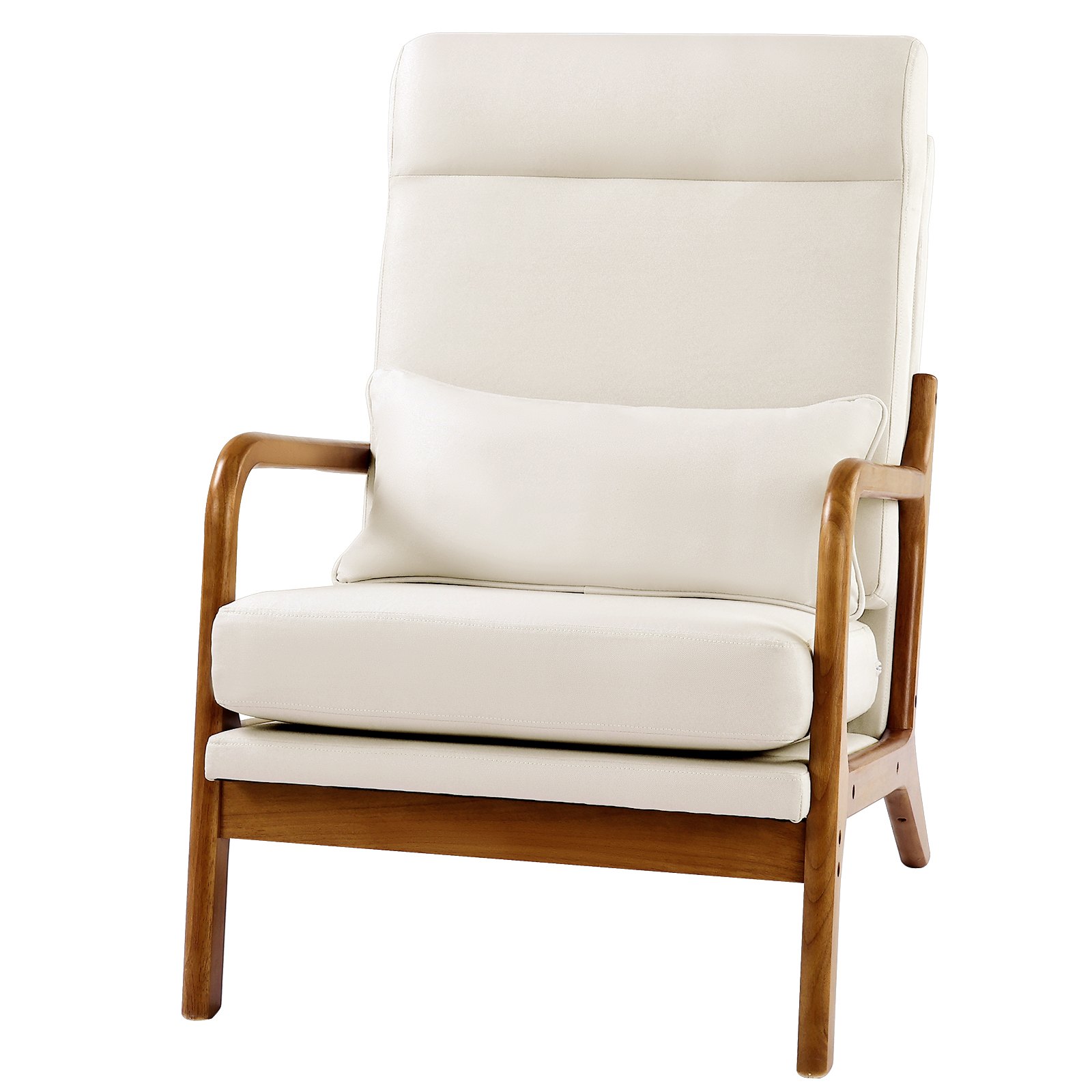 Slickblue - 1-Piece 25.4 inch W Mid-Century Modern Brown and Beige Linen Accent Reading Chair for...
