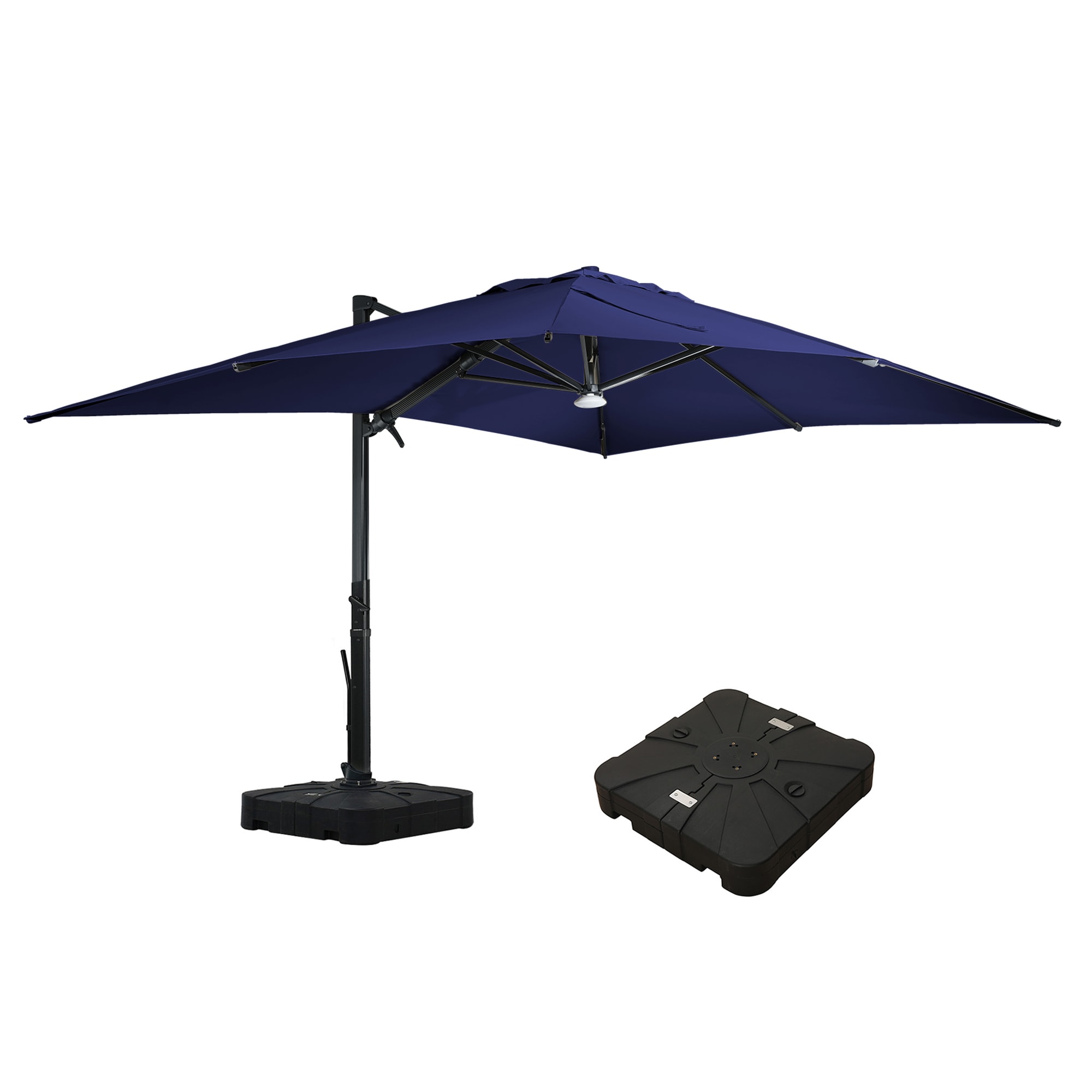 CASAINC CA-LEDWG02TN-B 13-ft Aluminum Navy Cantilever Patio Umbrella with Lights with Base
