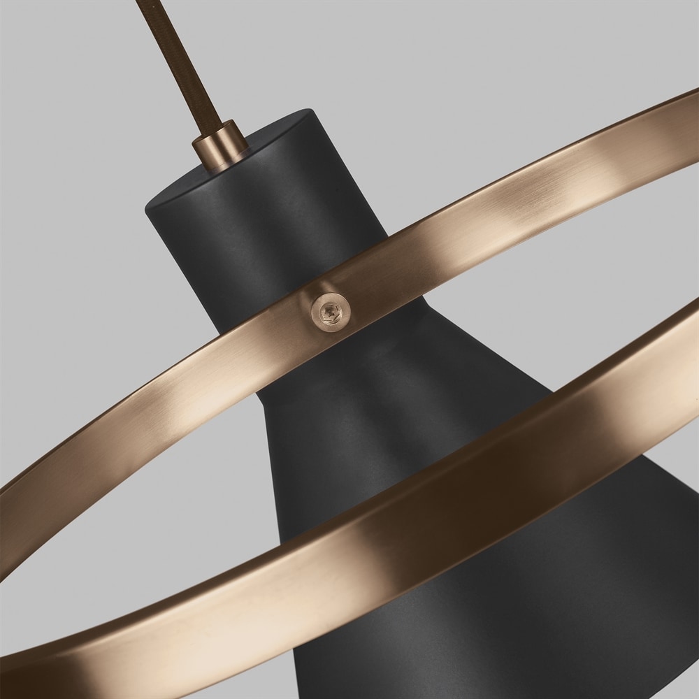Satin Brass Towner Mid-Century 3-Light Chandelier with Black Steel Shade