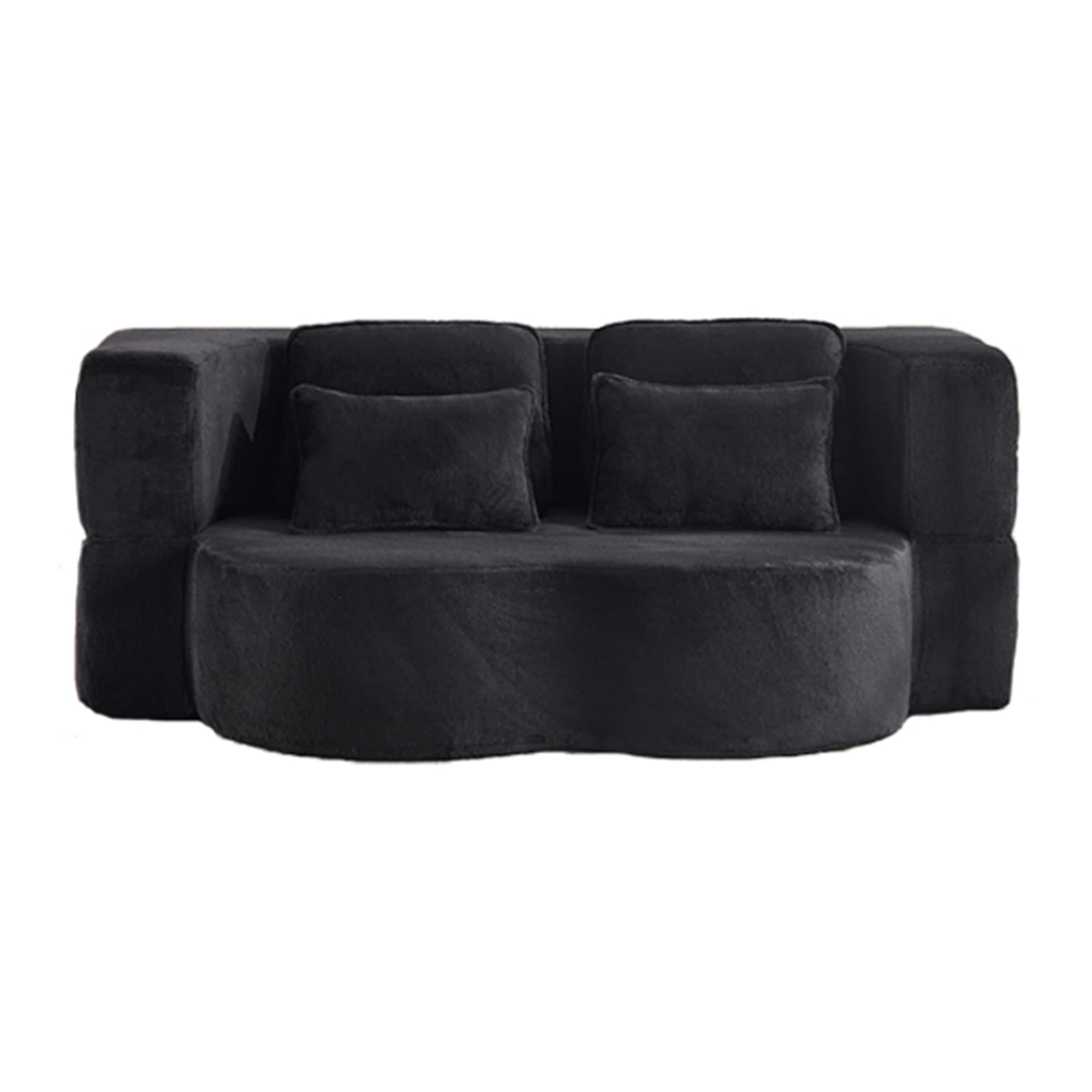 Bybafun YA3700055 Black Faux Fur Contemporary/Modern Polyester Queen Sofa bed