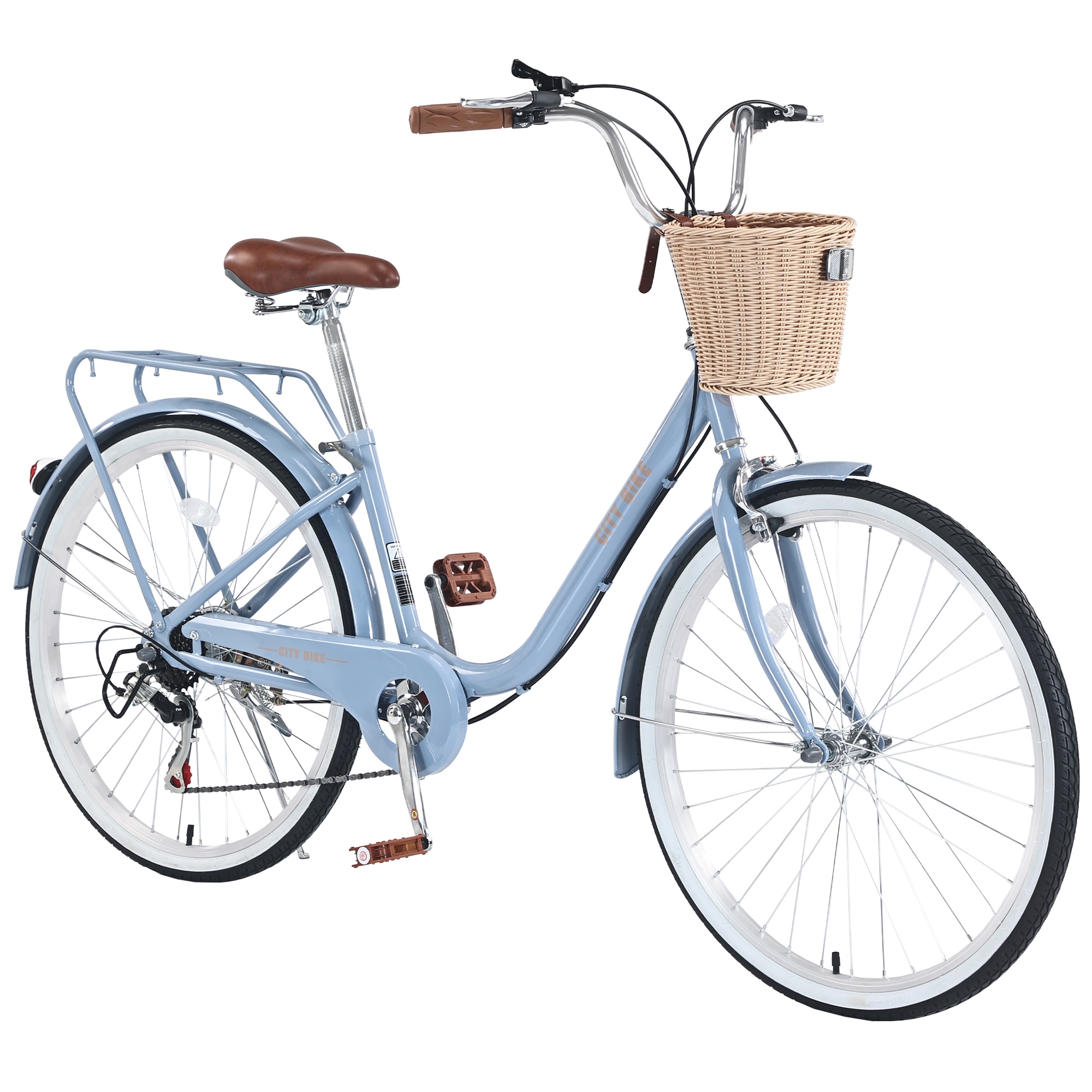 Tinyhomie 7 Speed City Bike With Basket Steel Frame Multiple Colors 26 Inch Girls Bicycle