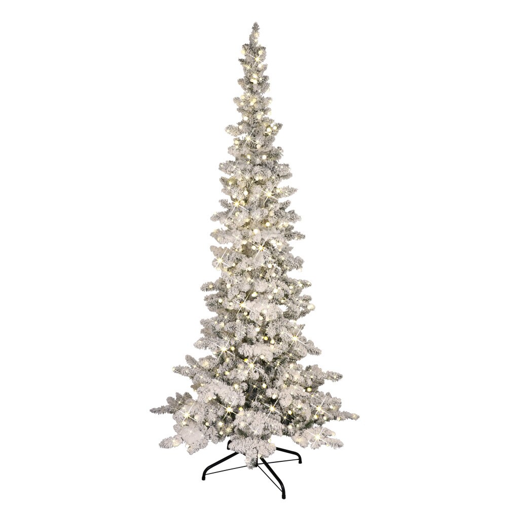 Puleo International WRFA-65QG15LW3 6.5-ft Pine Pre-lit Flocked Artificial Christmas Tree with White LED Lights