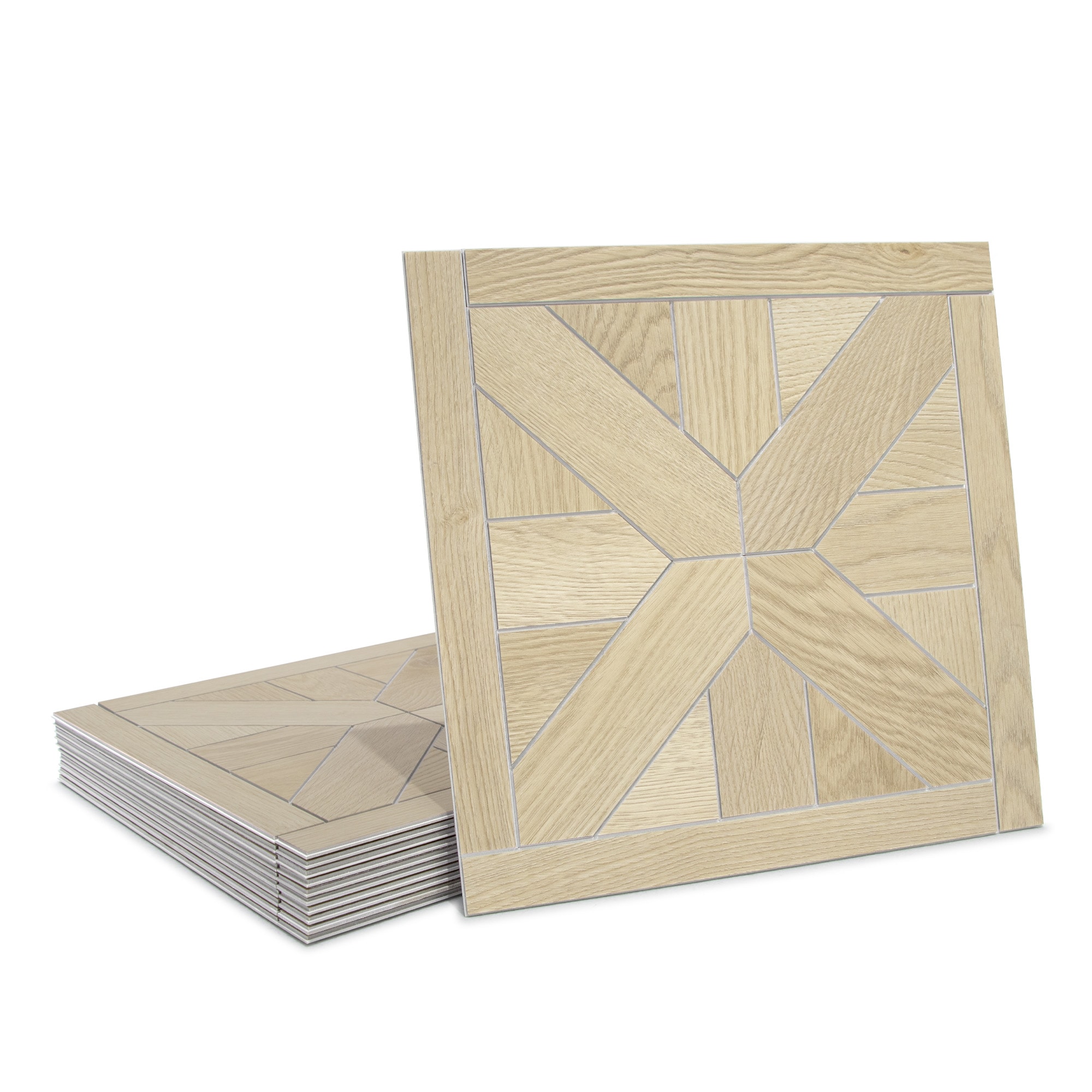 SUNWINGS Pinwheel Natural Oak 12-in x 12-in Matte Composite Wood look Peel and stick Mosaic Floor and Wall Tile ( 12-sq ft / Carton )