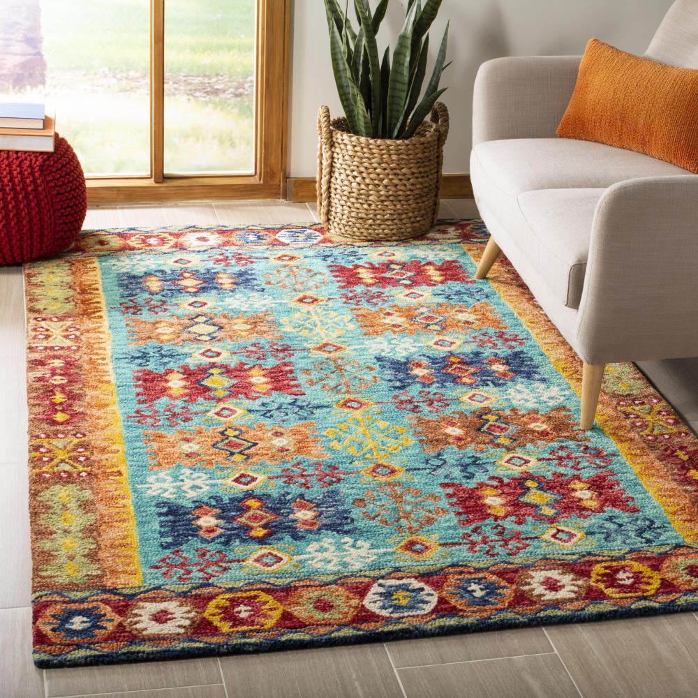 Aspen Blue and Multicolor Hand-Tufted Wool 6' x 9' Area Rug