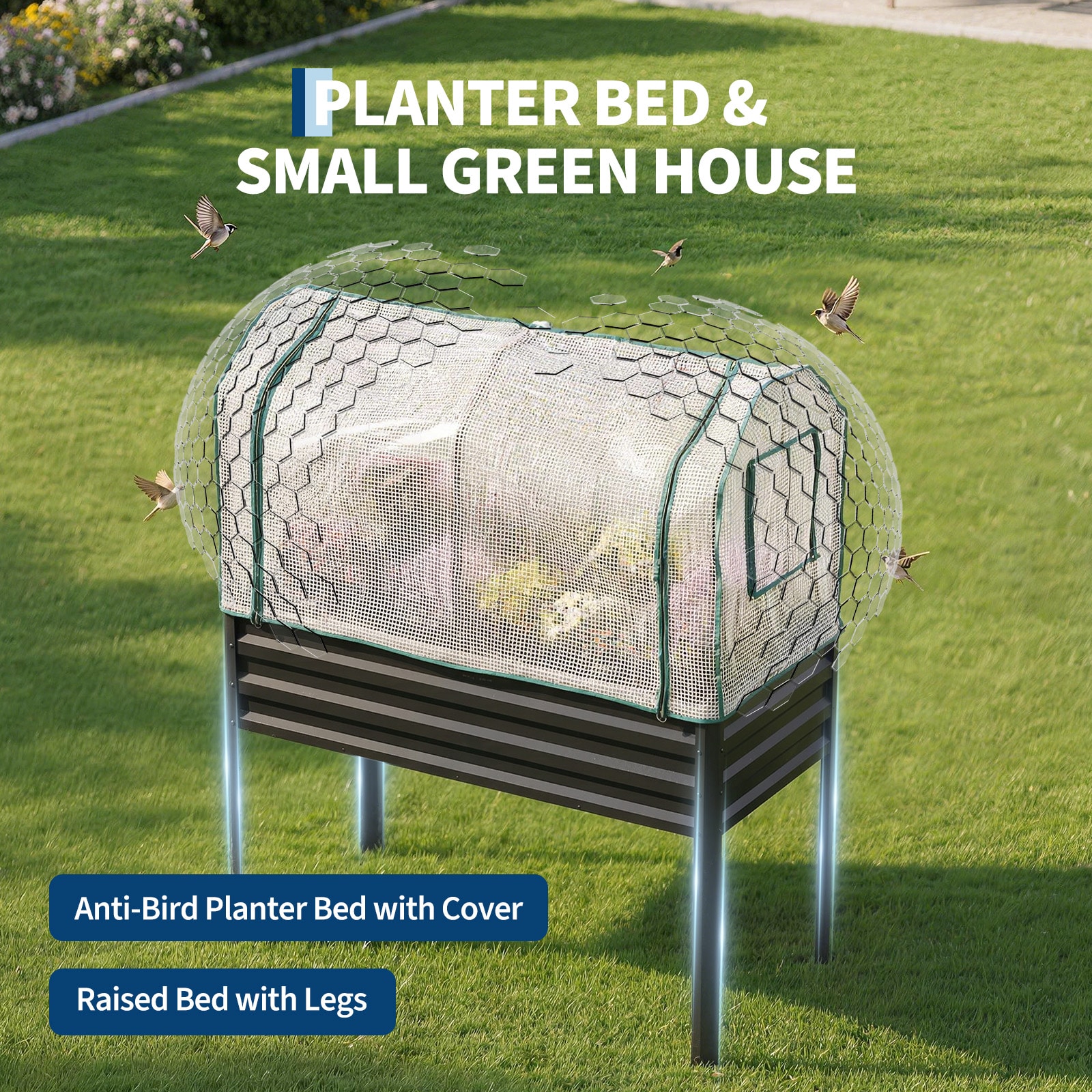 Garvee 48+24+56in Galvanized Elevated Raised Garden Bed with Legs/ 3-in ...