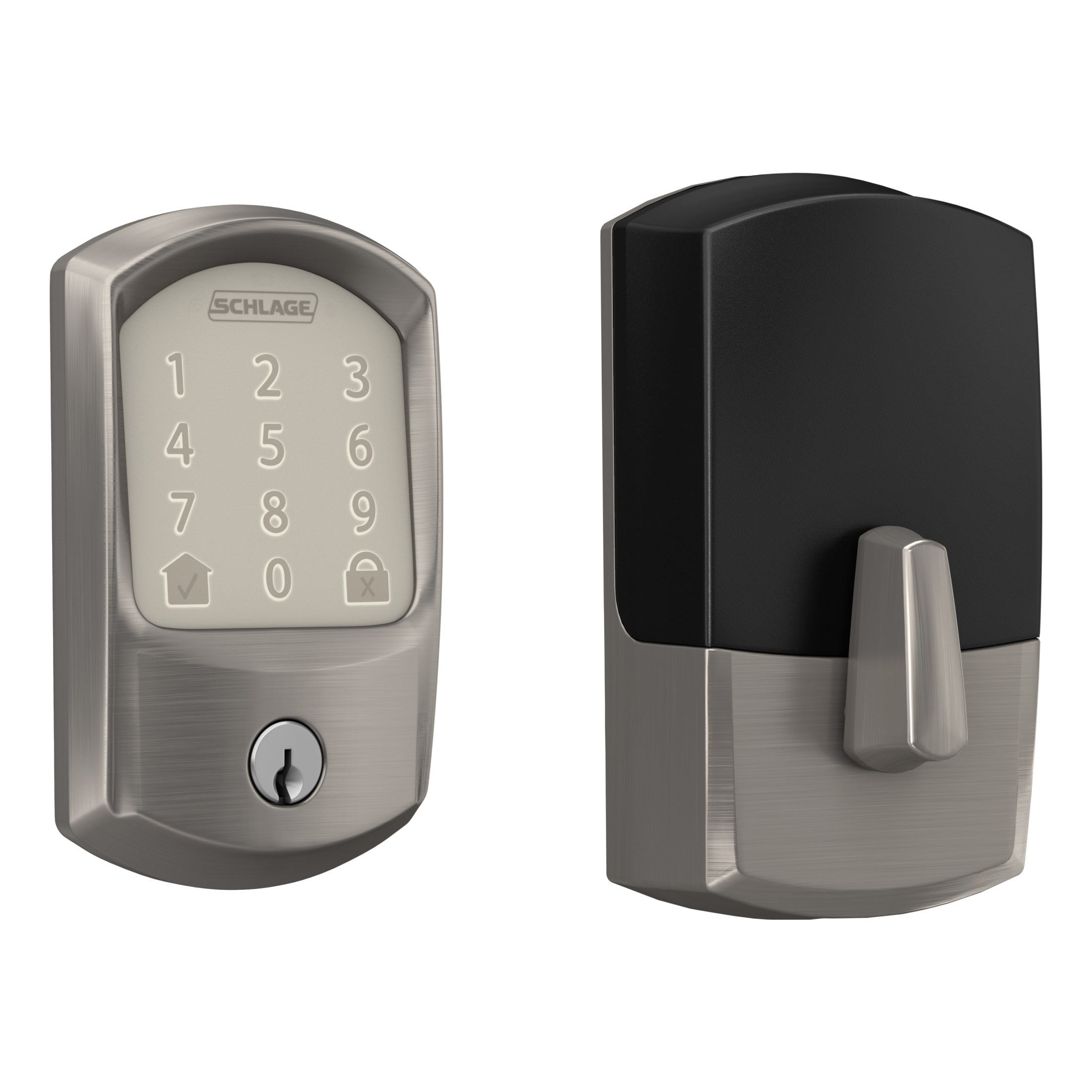 Schlage Encode Greenwich Satin Nickel Wifi Bluetooth Electronic Deadbolt  Lighted Keypad Touchscreen Smart Lock in the Electronic Door Locks  department at