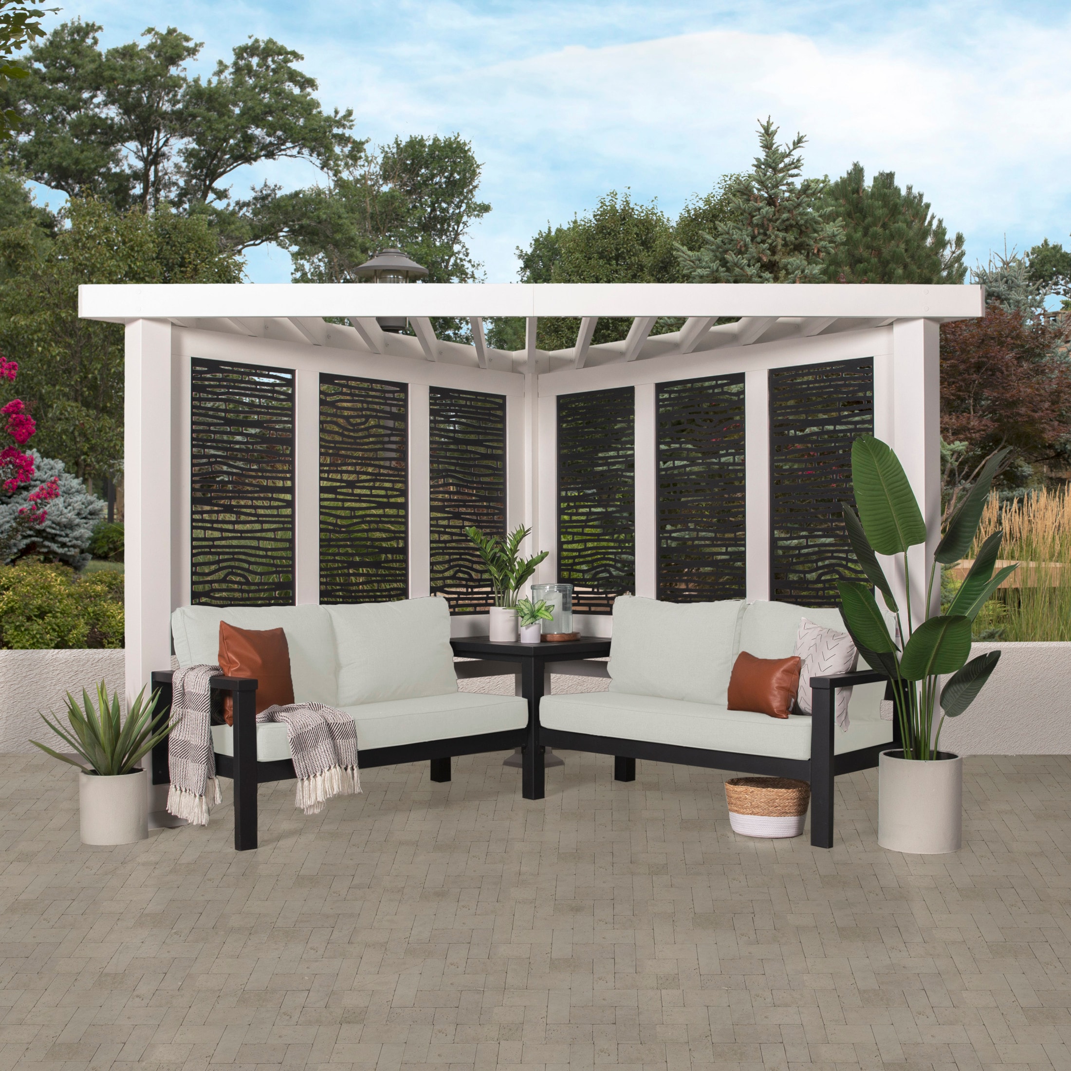 Backyard Discovery 2102637COM Ridgedale 7-ft 4-in W x 12-ft 2-ft L x 7-ft 3-in H White Metal Freestanding Pergola with Canopy