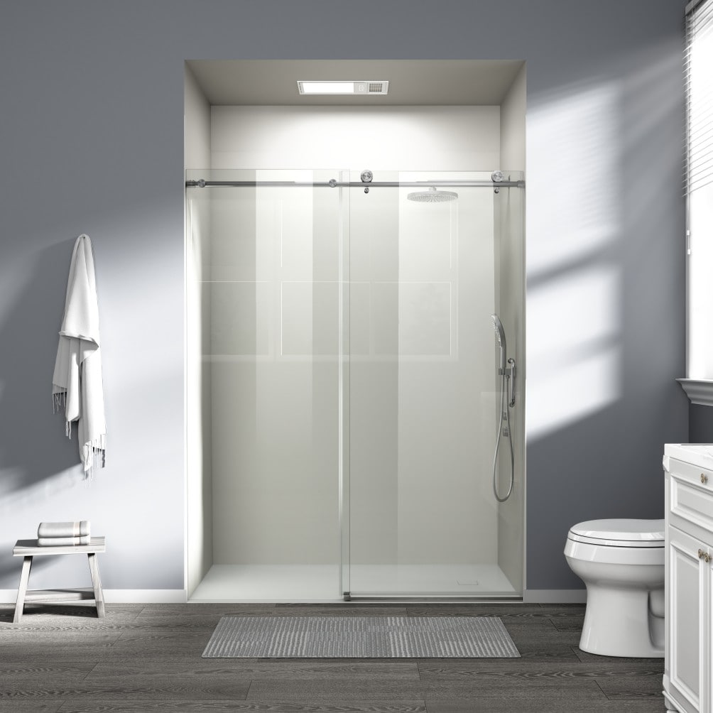 Tatayosi - 56-60W x 76H Frameless Single Sliding Walk-in Shower Door 6mm Tempered Glass Brushed N...
