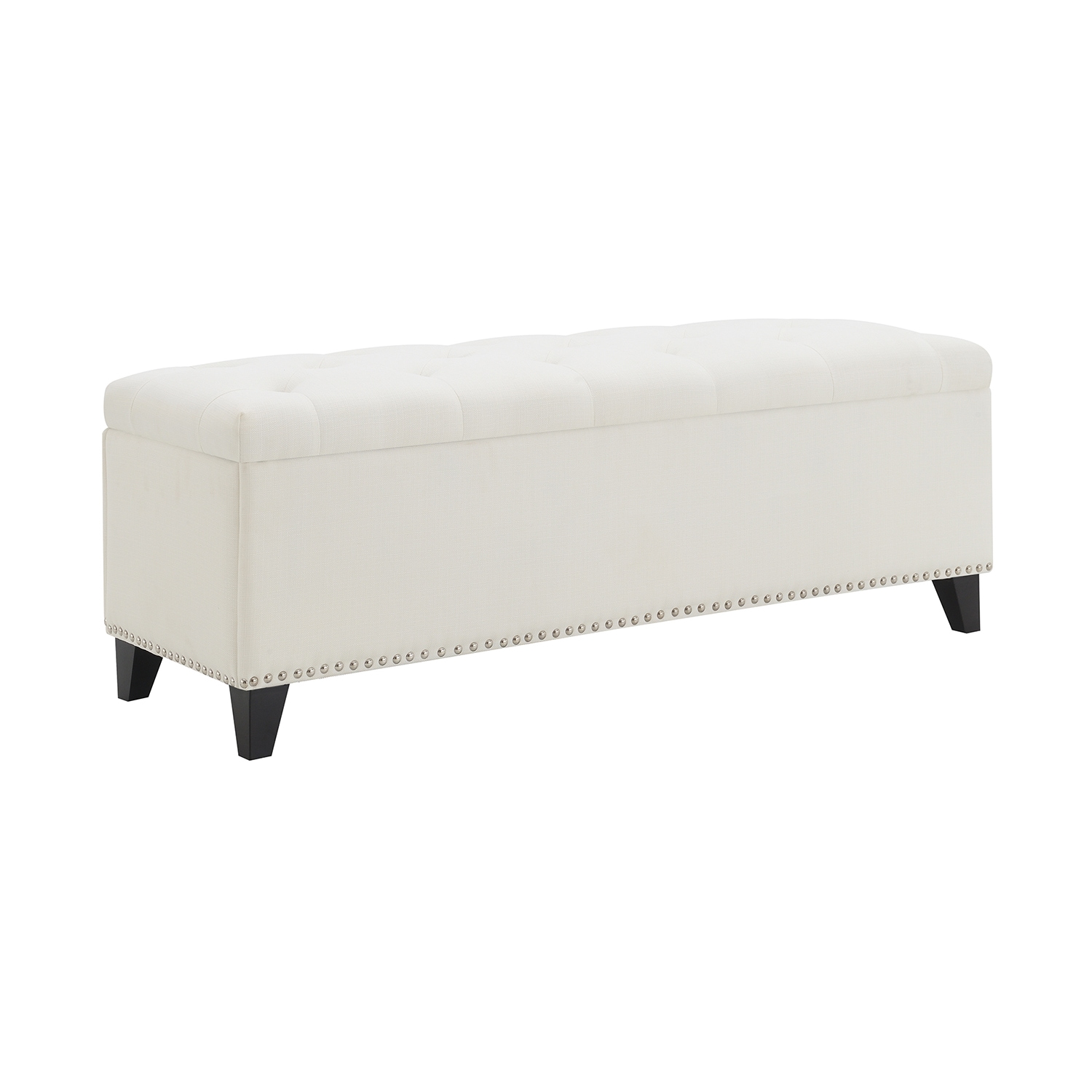 GZMR - 47.5" Linen Button-Tufted Storage Ottoman with Safety Close Hinge Modern Beige Storage Ott...