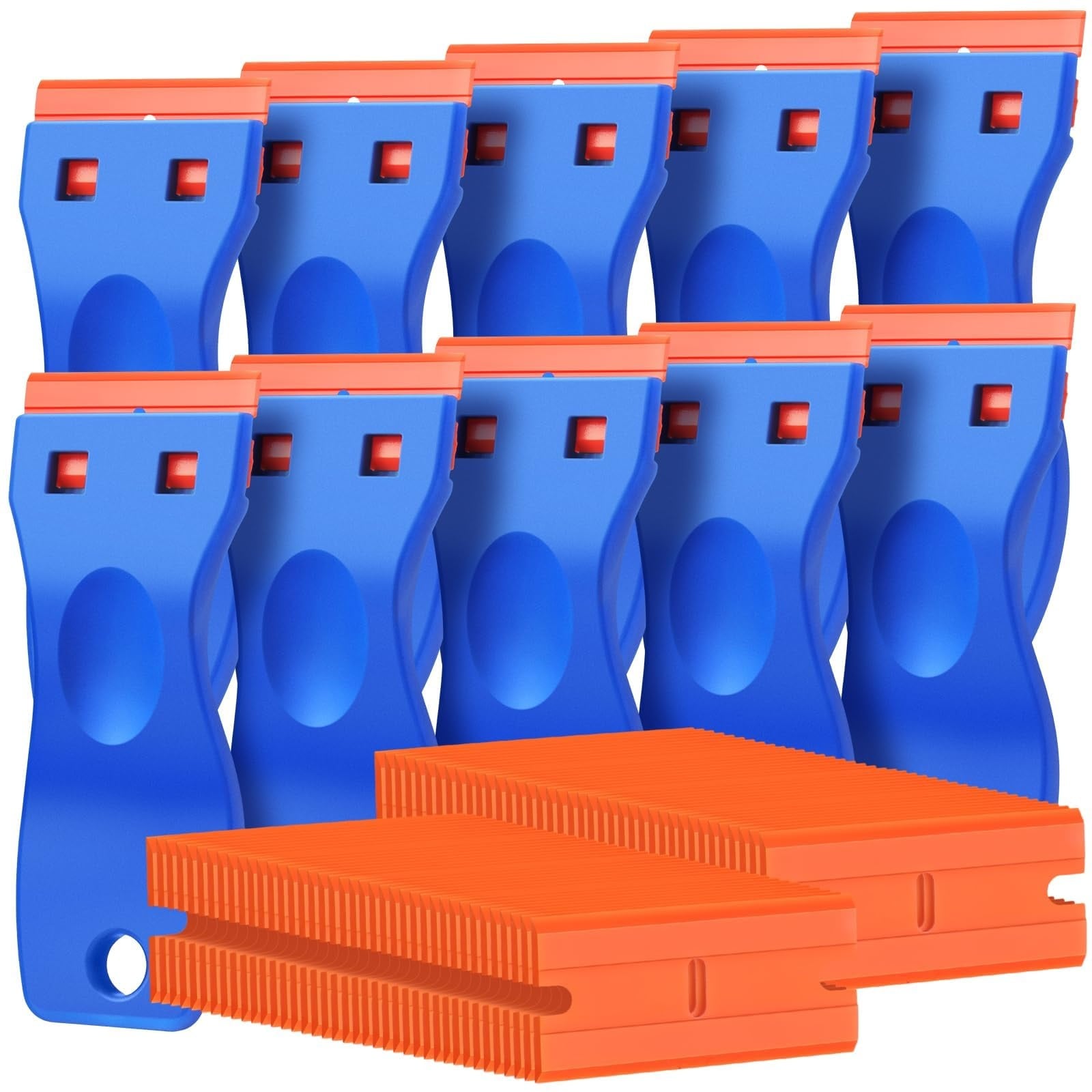 Phyfalip  10 pcs Razor Scraper Tool with 100 pcs Plastic Blades Ergonomic Handle for Removing Labels Stickers Decals Cleaning Car Window Glass