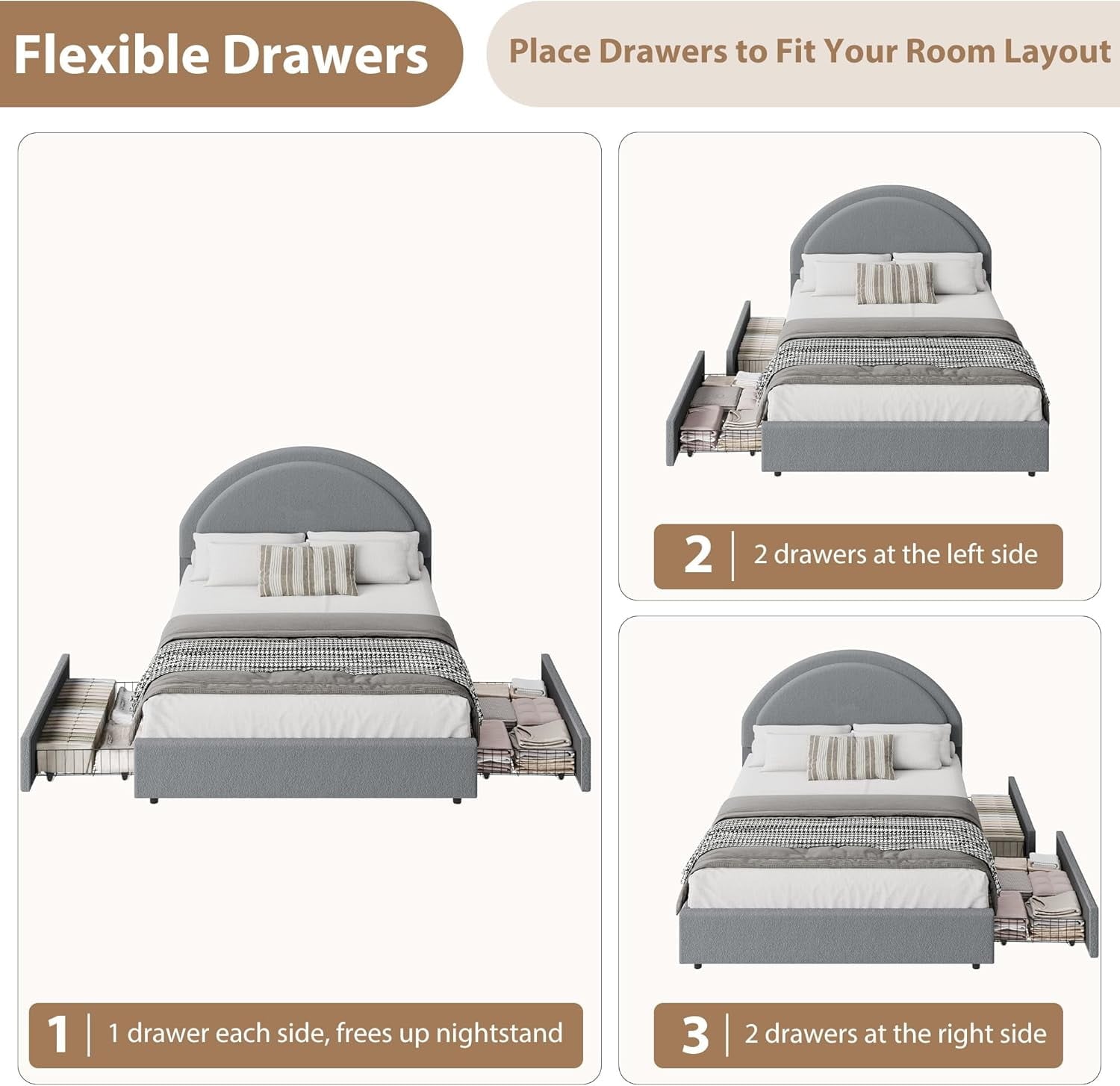 Garvee Queen Size Bed Frame with Storage Drawers- Upholstered Boucle ...