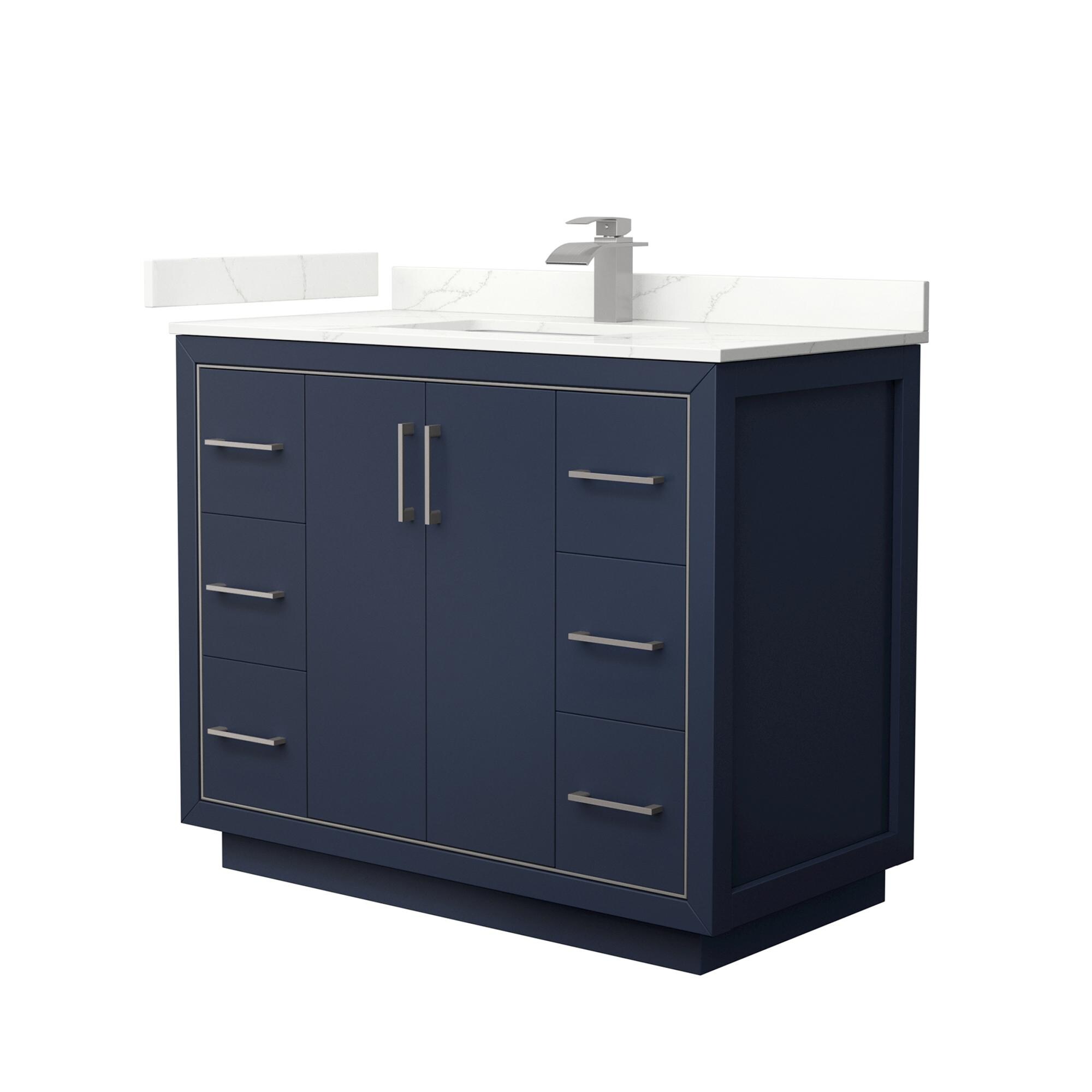 Wyndham Collection WCF111142SBNGTUNSMXX Icon 42-in Dark Blue Undermount Single Sink Bathroom Vanity with Giotto Quartz Top