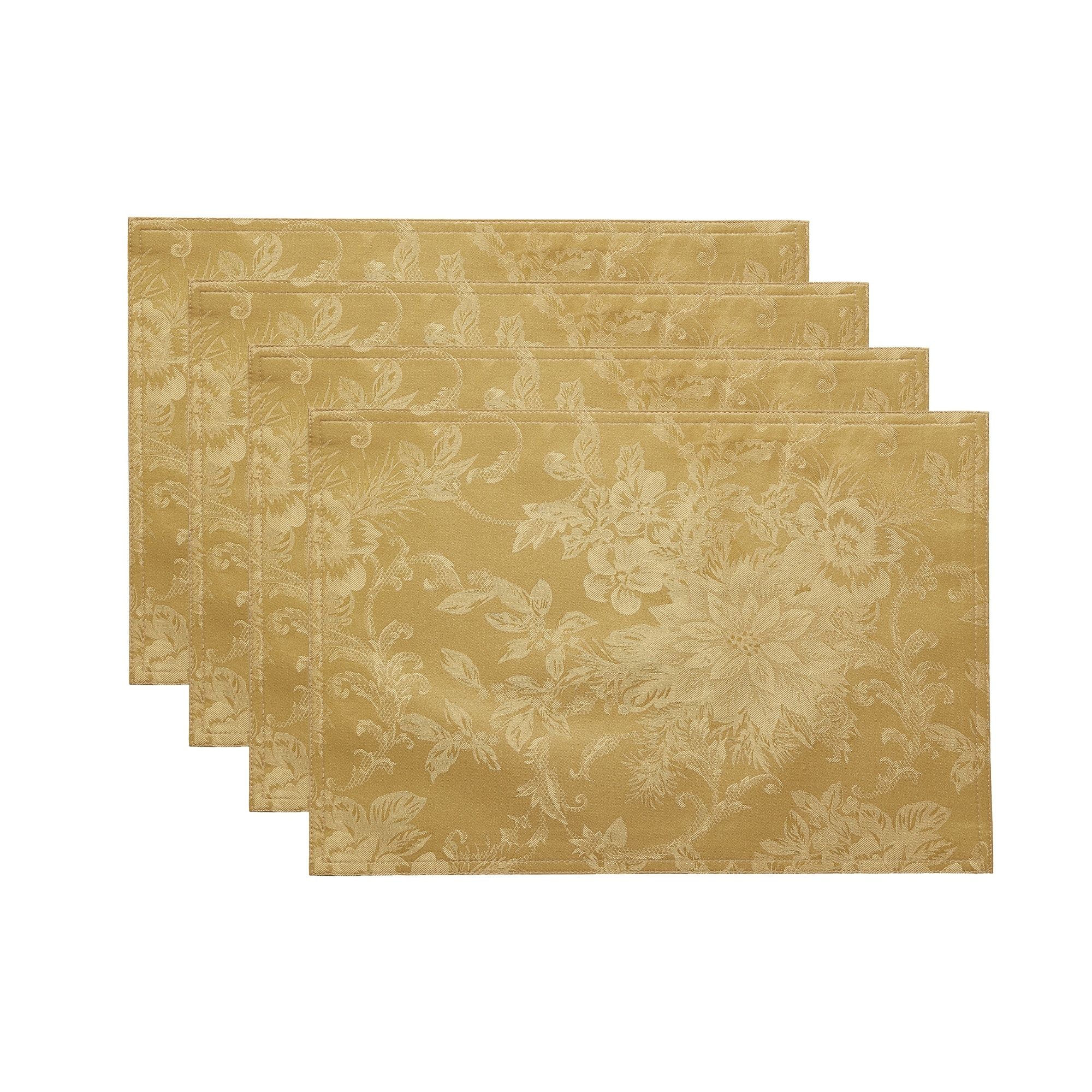 Elrene Home Fashions 739550331783 Poinsettia Elegance Jacquard Holiday 13"x19" 4 -Pack Gold Polyester Rectangle Placemats