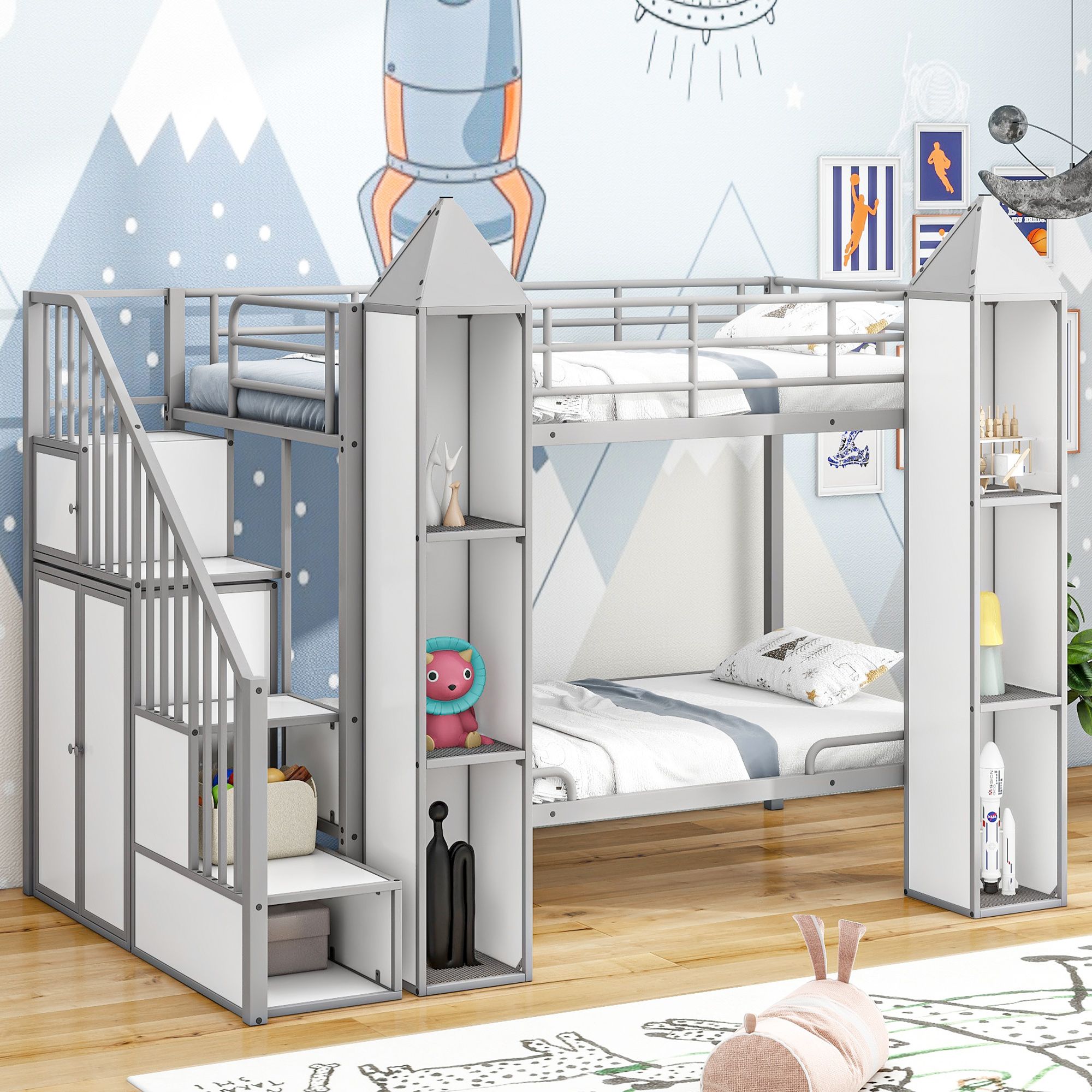 Yiekholo LL-1766AAE Gray Twin over twin Bunk Bed