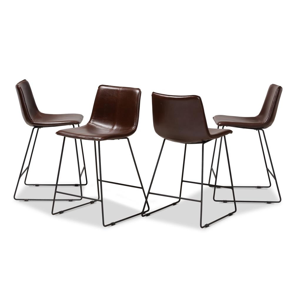 Baxton Studio 149-4PC-8966-LW Carvell Set of 4 Multi 23.7-in H Counter height Upholstered Metal Bar Stool Back