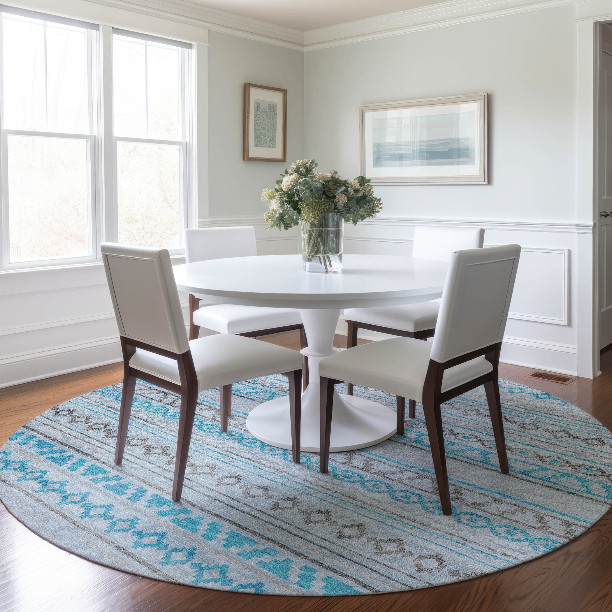 Addison Rugs AMF116TU8RO Mayfield AMF116TU 8 x 8 (ft) Loomed Polyester Turquoise Round Indoor Geometric Machine washable Area rug