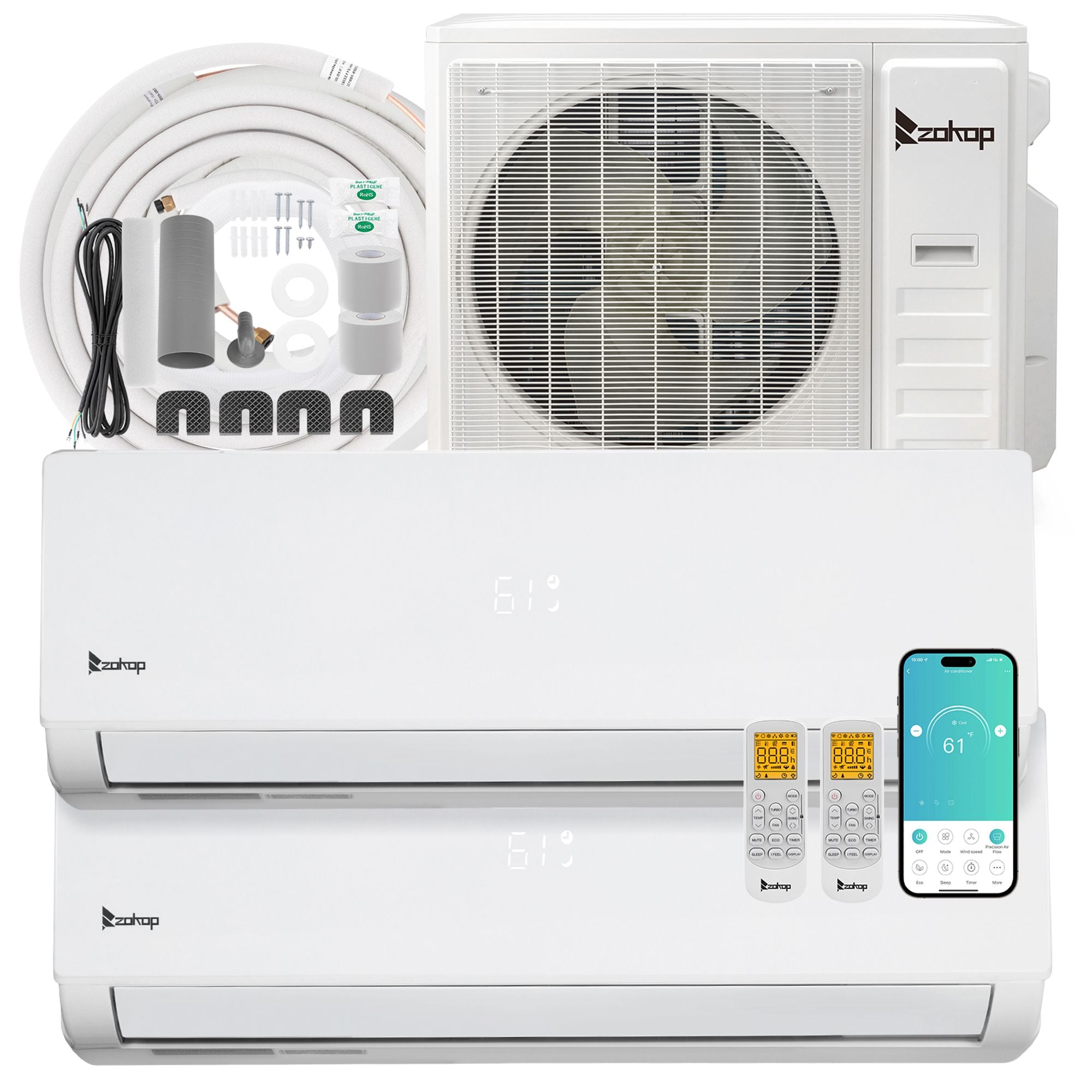 Winado  2 Zone 38000 BTU 20 SEER2 Mini Split Air Conditioner with Heat Pump 18K plus 24K