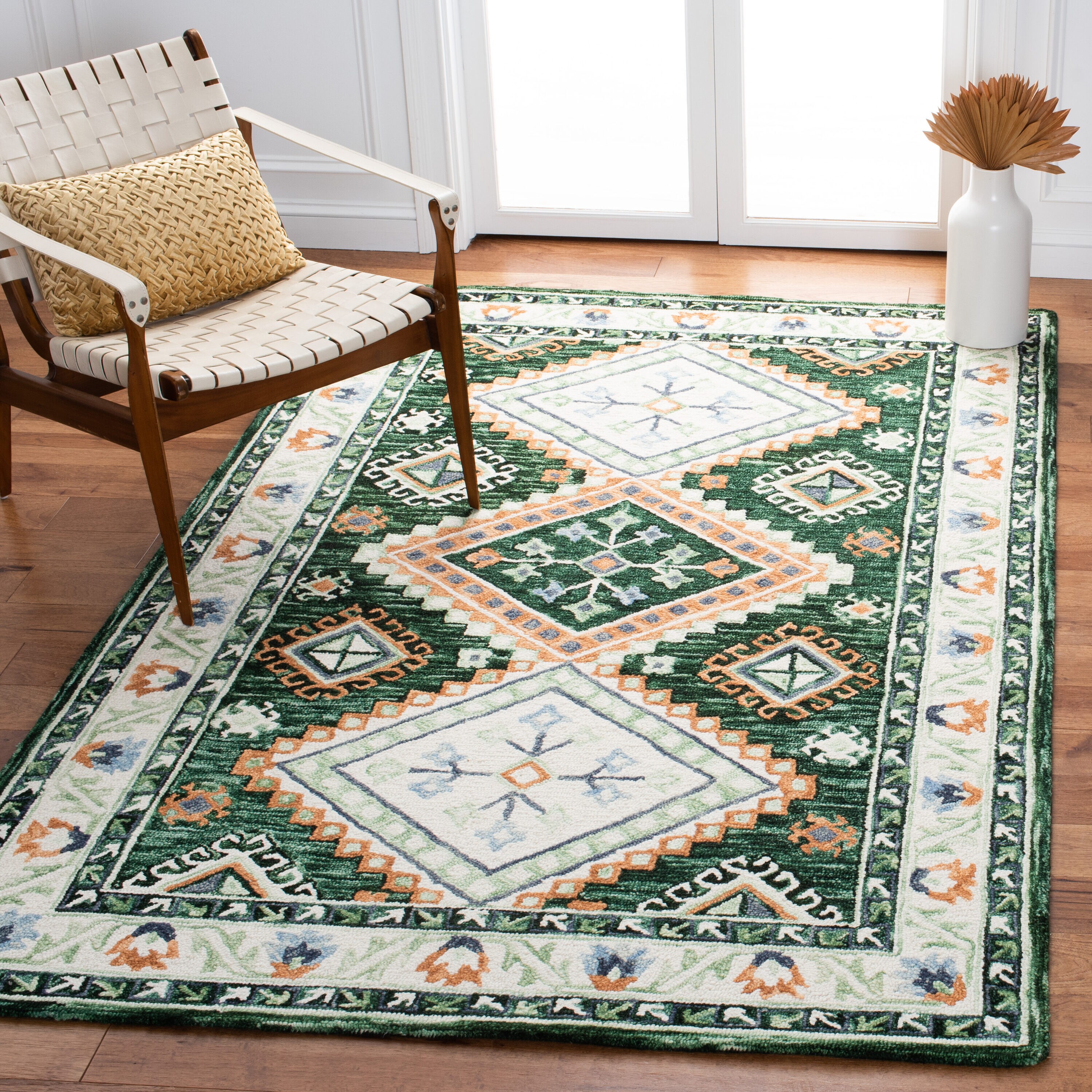  Aspen 706 Green/Ivory Traditional 5ft x 8ft Medium Rectangle Rug