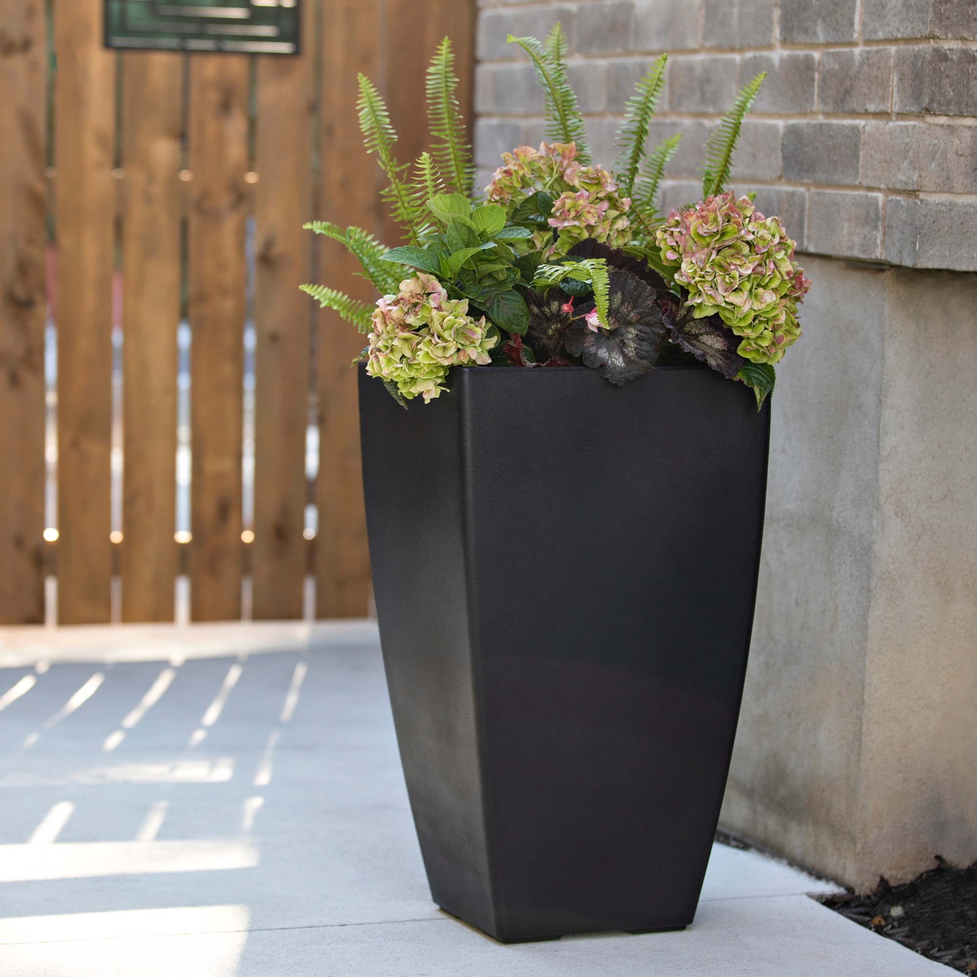 Mayne Square 15-in W x 26-in H Black Resin Outdoor Planter in the Pots ...