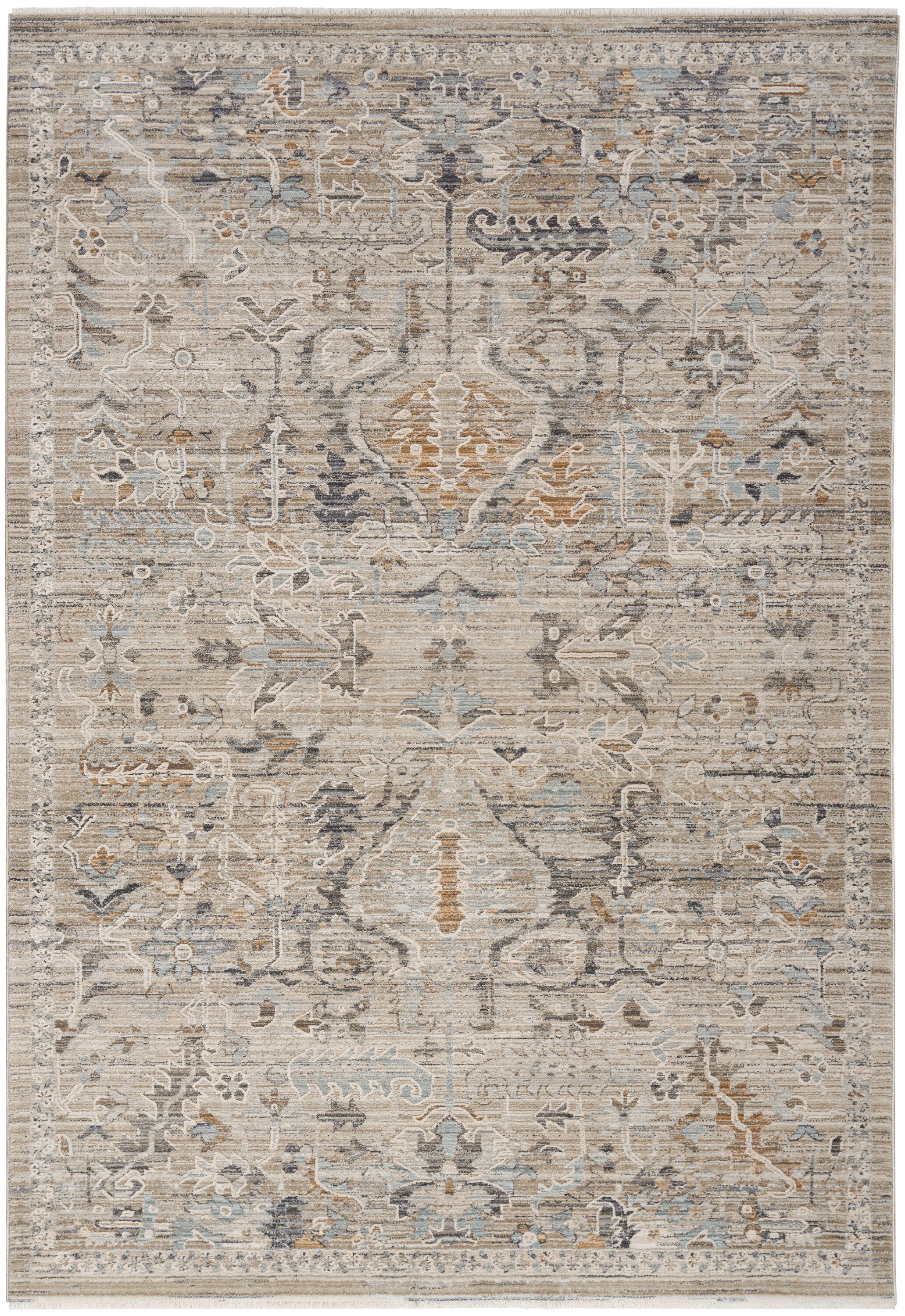 Ivory Taupe Floral Synthetic Easy-Care Area Rug 5'3" x 7'10"