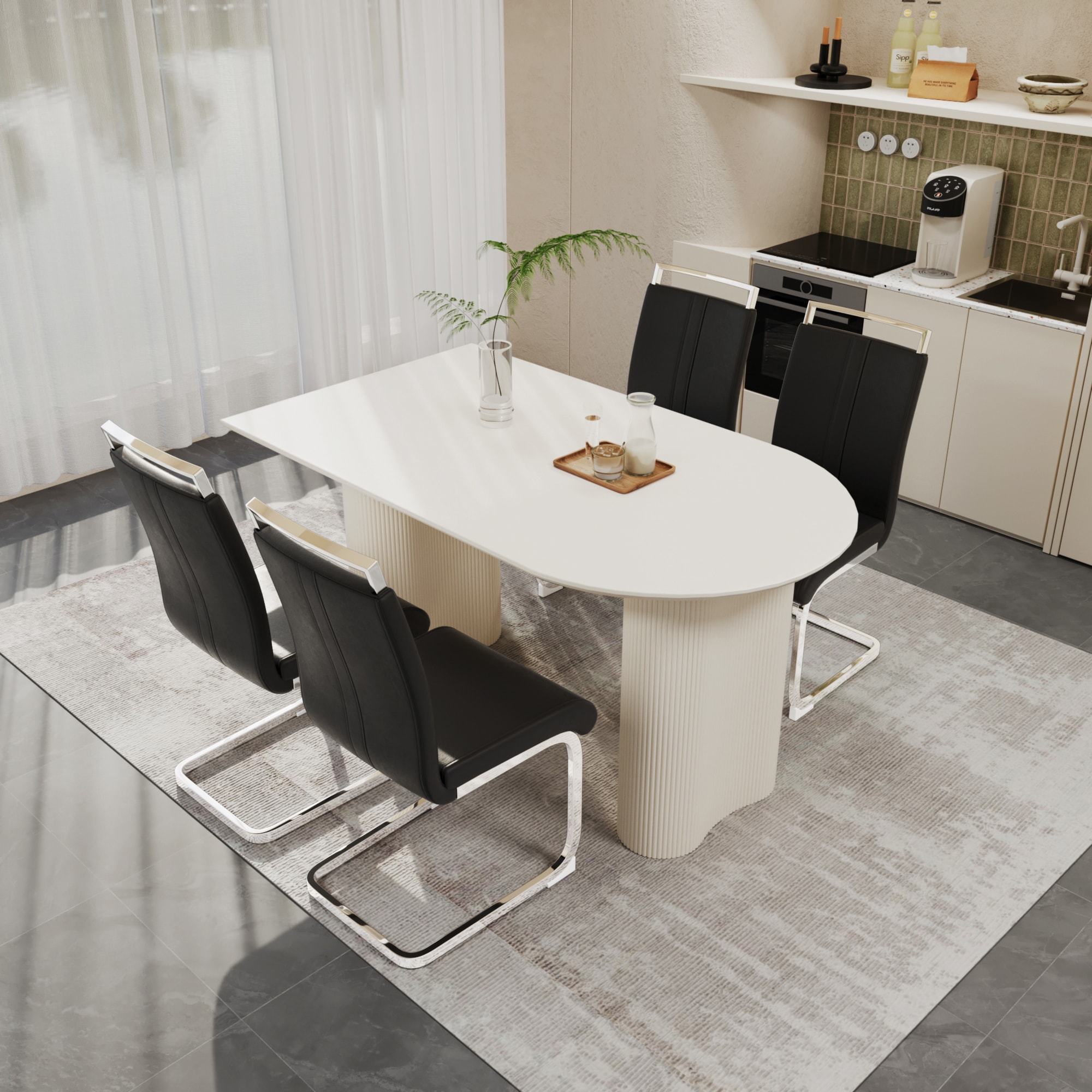 Siavonce XH00193 Black+Cream Contemporary/Modern Dining Room Set with Rectangular Table ( Seats 4 )