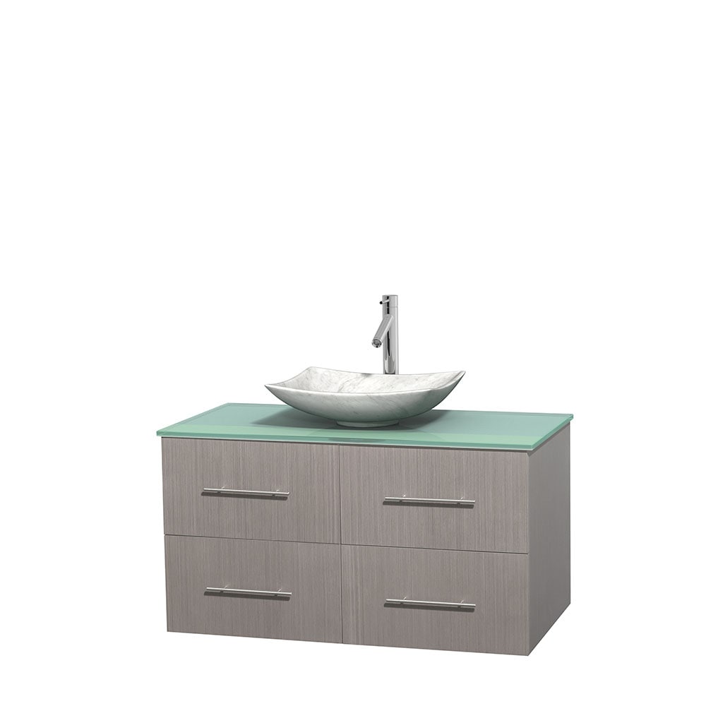 Wyndham Collection WCVW00942SGOGGGS6MXX Centra 42-in Gray Oak Single Sink Bathroom Vanity with Green Tempered Glass Top