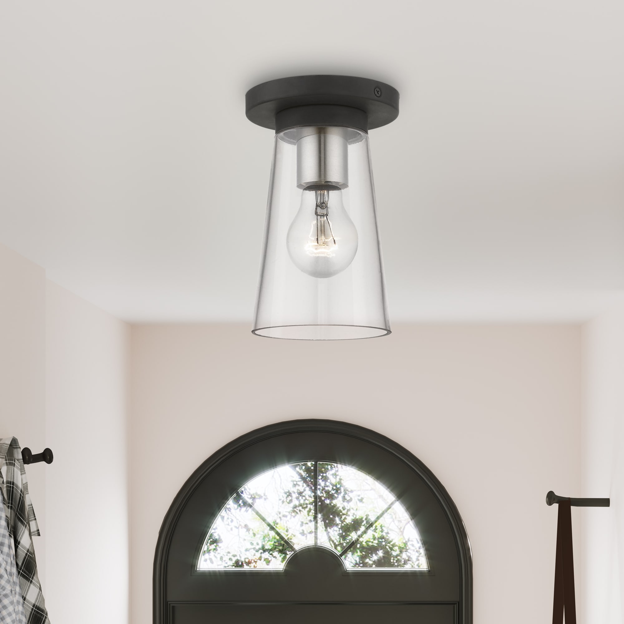 Black and Brushed Nickel Glass Indoor/Outdoor Flush Mount Light