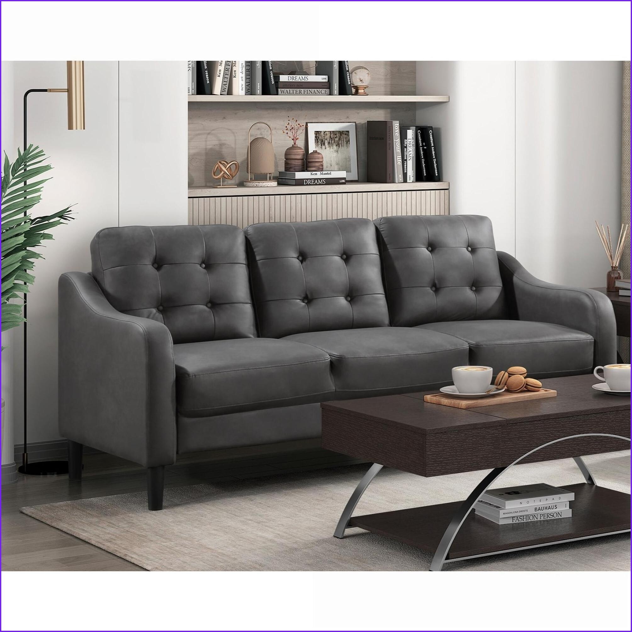 Watnature Sofas Slate Gray Microfiber Button Tufted Contoured Arms ...