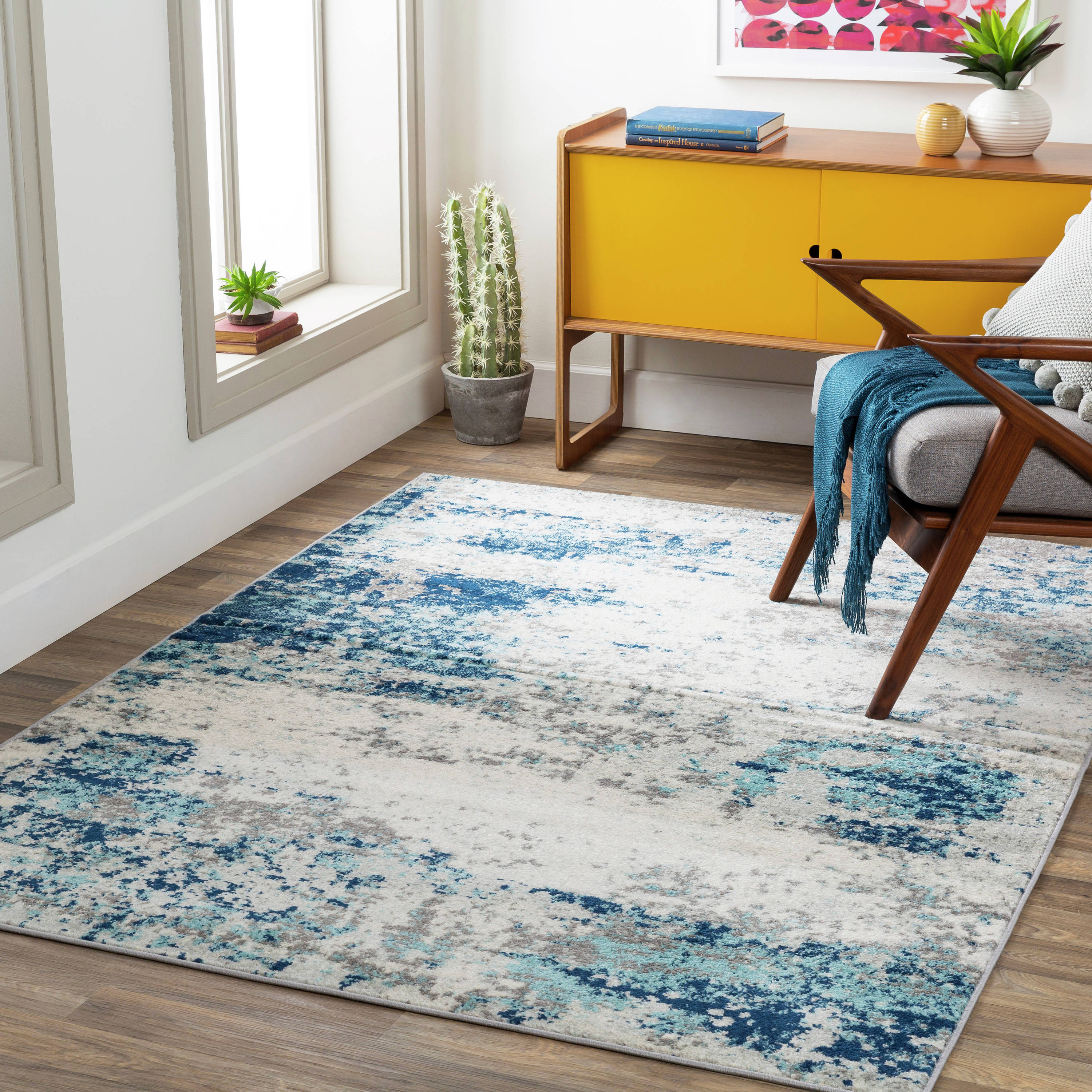 Livabliss CHE2344-5373 Chester 5 x 7 (ft) Polypropylene Dark Blue Rectangular Indoor Abstract Mid-Century Modern Area rug