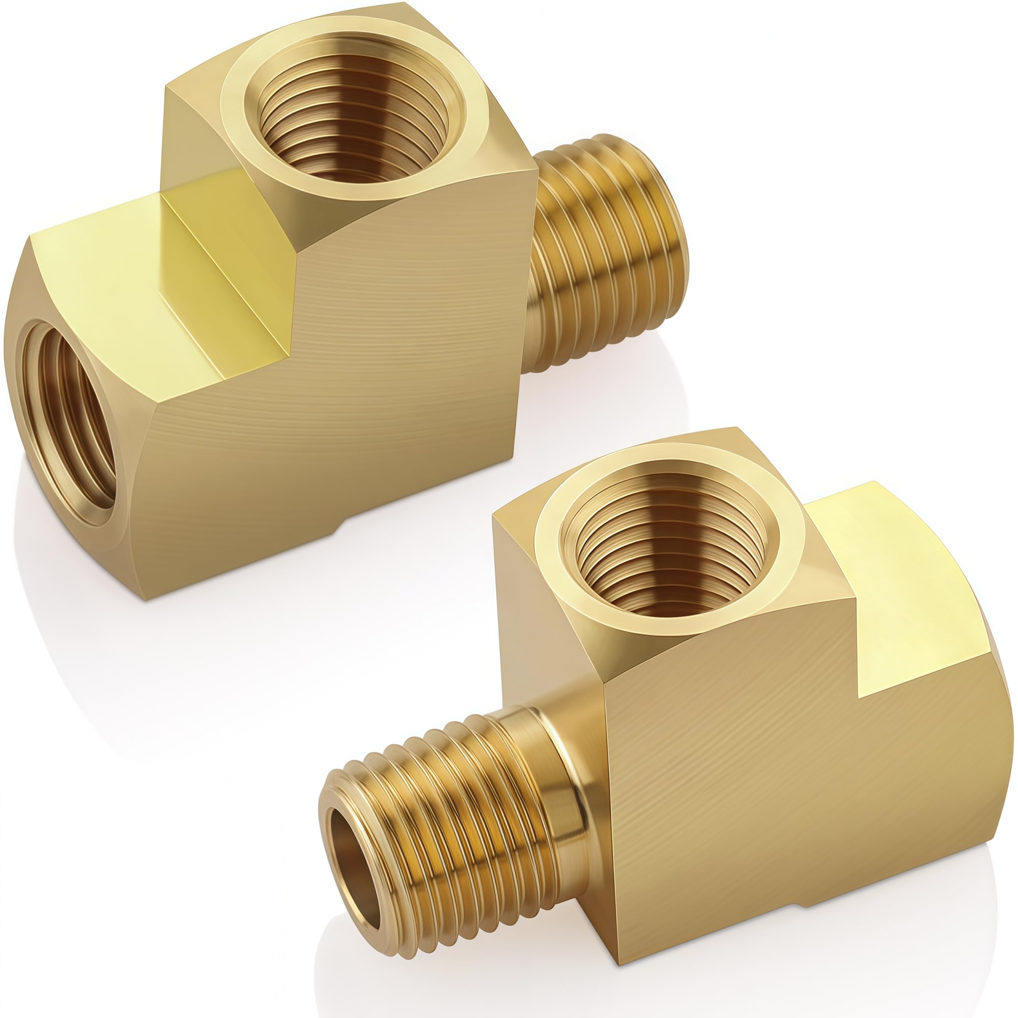 Numhew 1/4in NPT 2-Pack 3-Way Tee Brass Gold Pipe Fittings