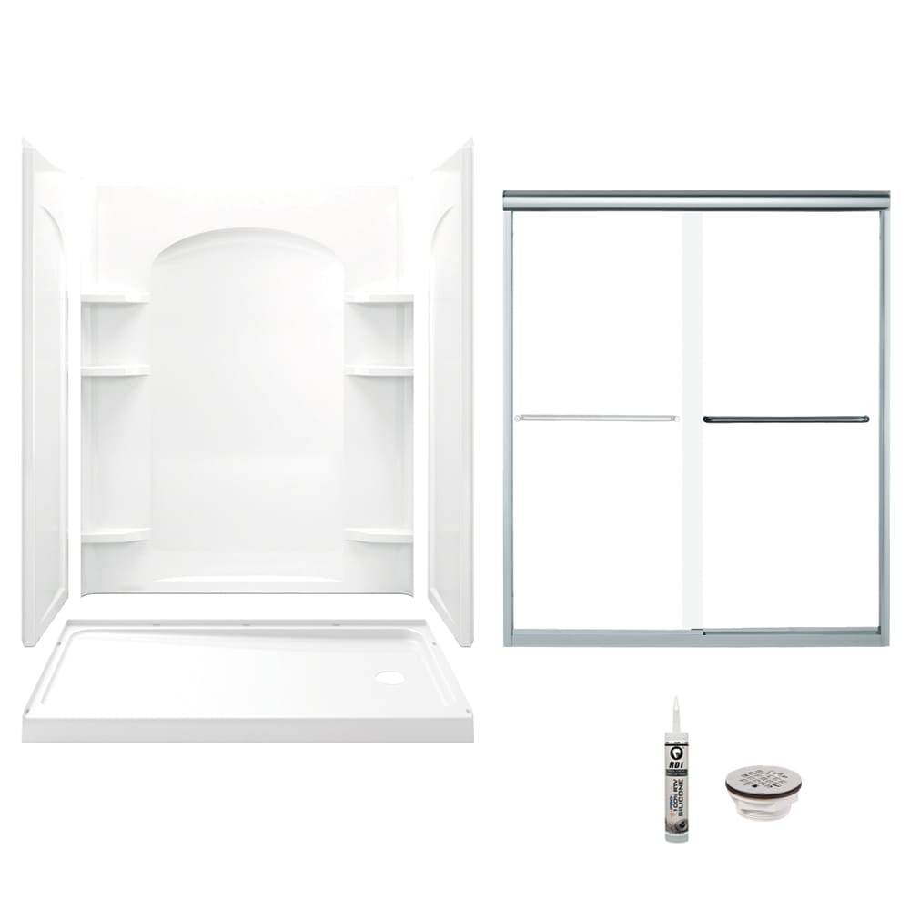 Ensemble White 5-Piece 32-in x 60-in x 74-in Base/Wall/Door Rectangular Shower (Right Drain) Drain Included | - Sterling 7218R-5475SC-B-0