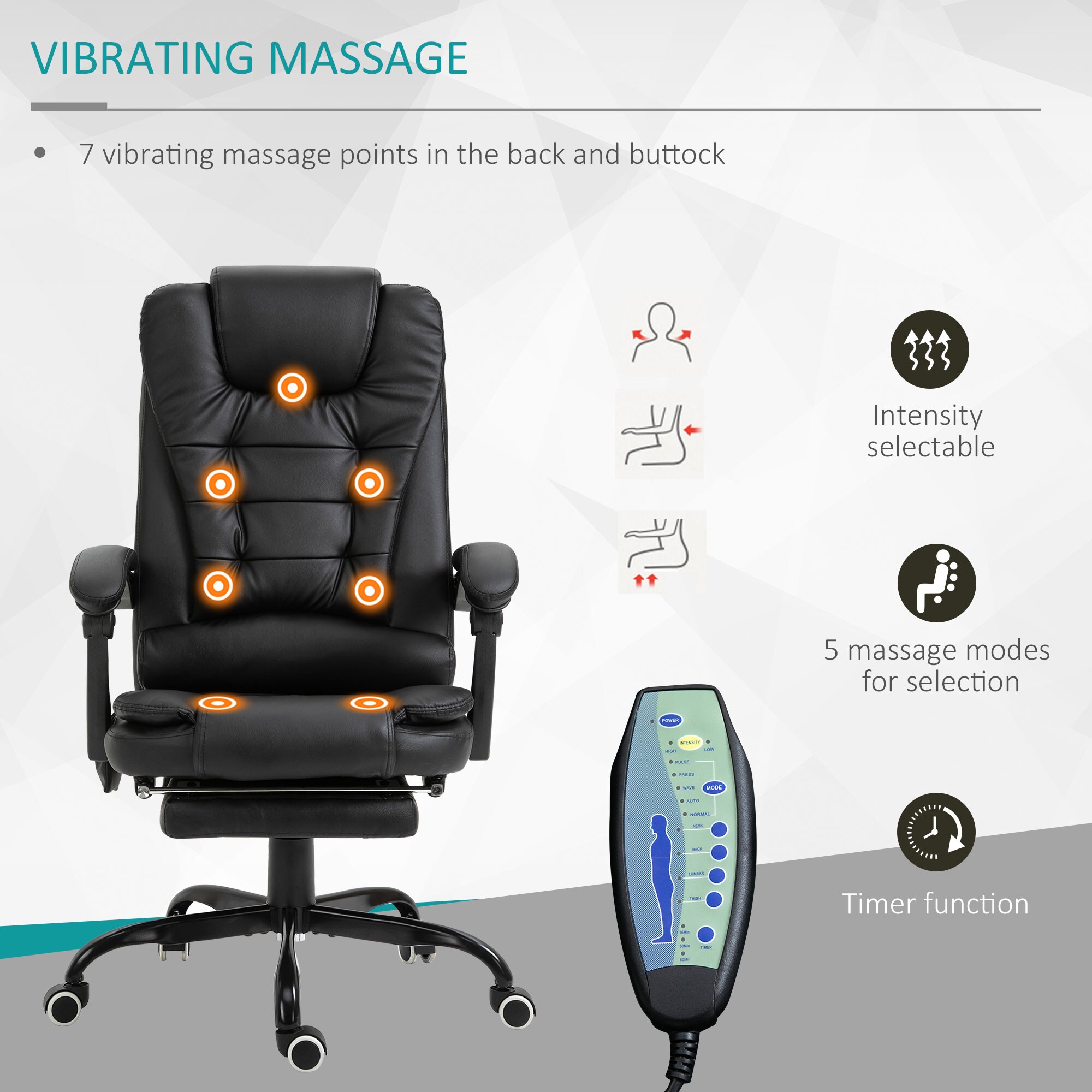 Dexmalle Black 7-Point Vibrating Massage Office Chair with Lumbar Support  and Footrest in the Office Chairs department at Lowes.com