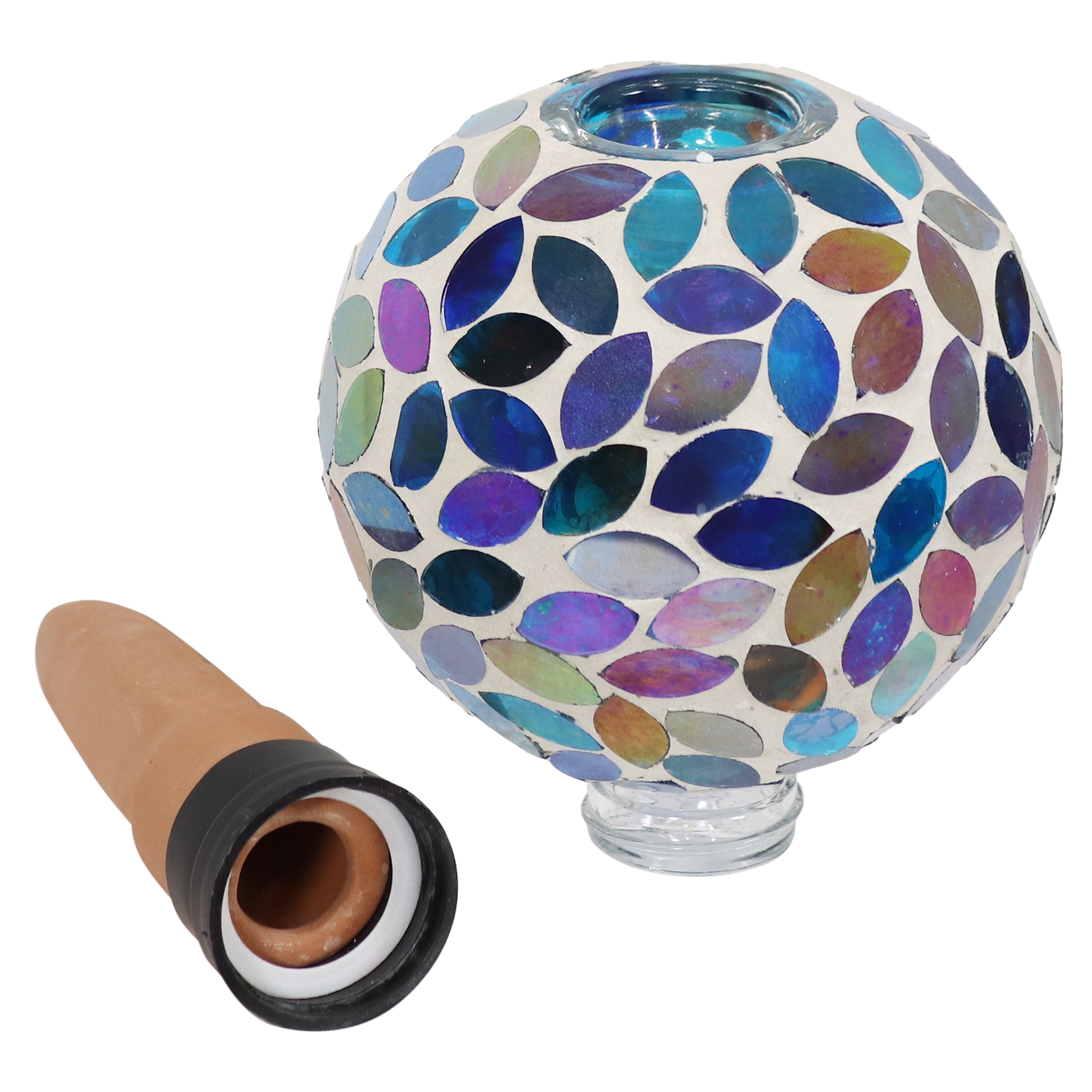 Colorful Mosaic Glass and Terracotta Self-Watering Globe for Plants