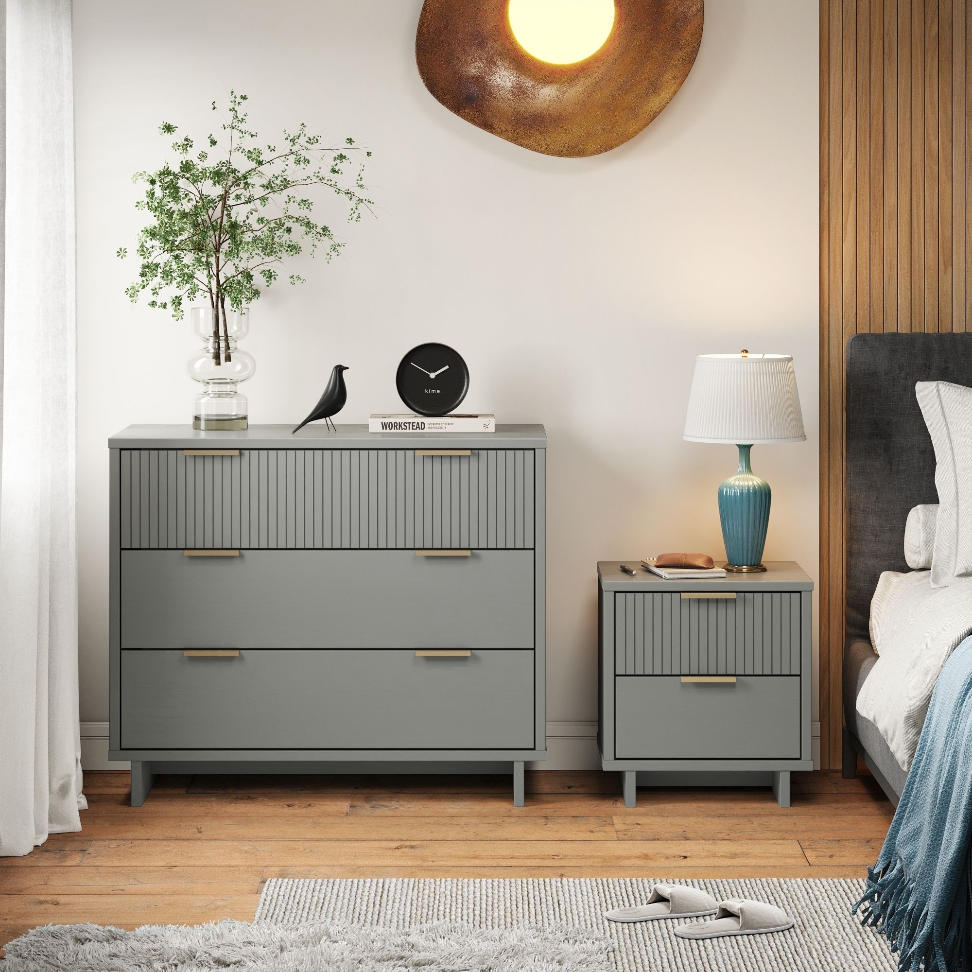 Manhattan Comfort GRAN046 Light Grey Full Bedroom Set
