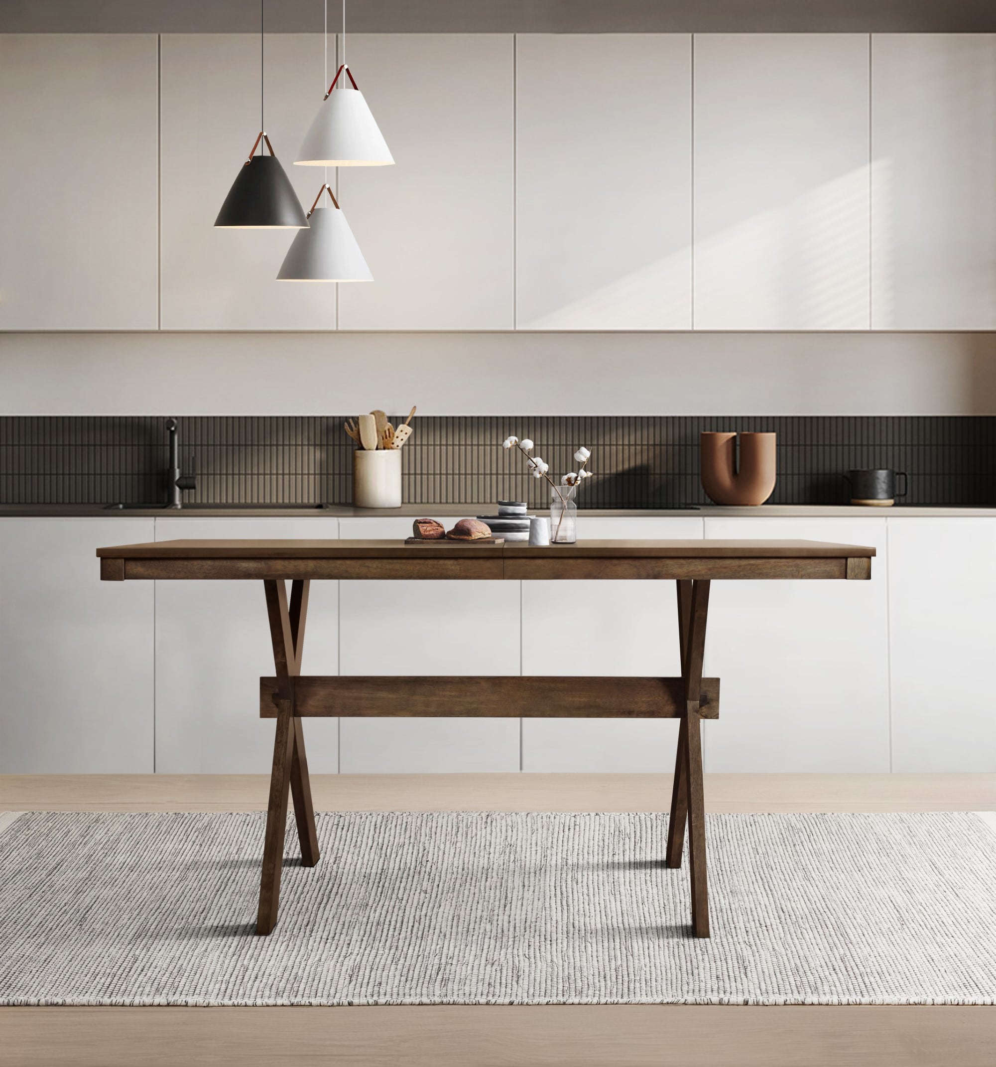 Home Design 60048-311 Oden Brown Transitional Dining Table, Wood with Brown Wood Trestle Base 59.1-Inches L x 30.3-Inches H