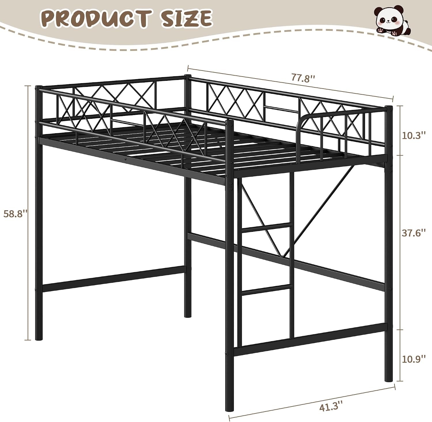 IdealHouse Twin Size Matte Black Heavy Duty Metal Loft Bed With Arched ...