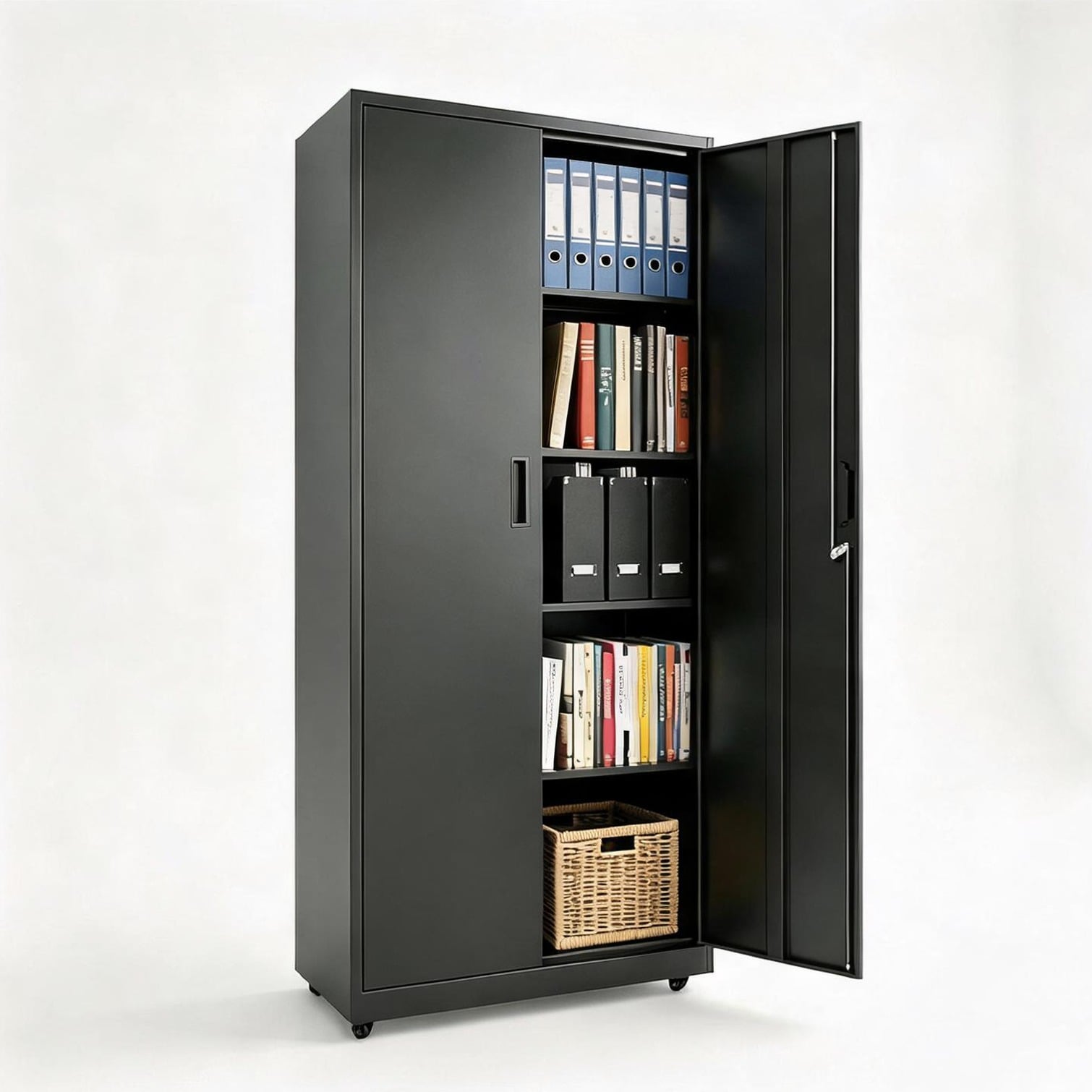 BBabe Storage Cabinet with Black Steel Rolling Storage and Shelving Metal Frame 3-Point Locking
