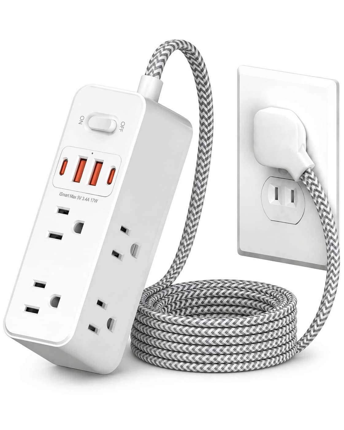 AOIZGMY  2 Prong Power Strip 3 Prong Outlet Adapter 1400 Joule Surge Protector 10ft Extension Cord 6 AC Outlets 1 USB C 2 USB A Ports Wall
