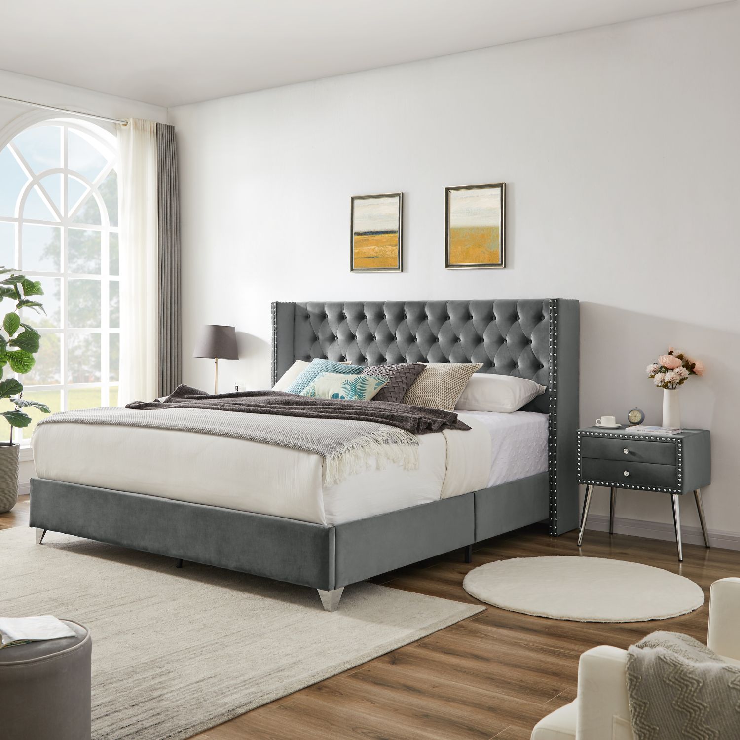 JASMODER W1302S00029 Gray King Composite Platform Bed