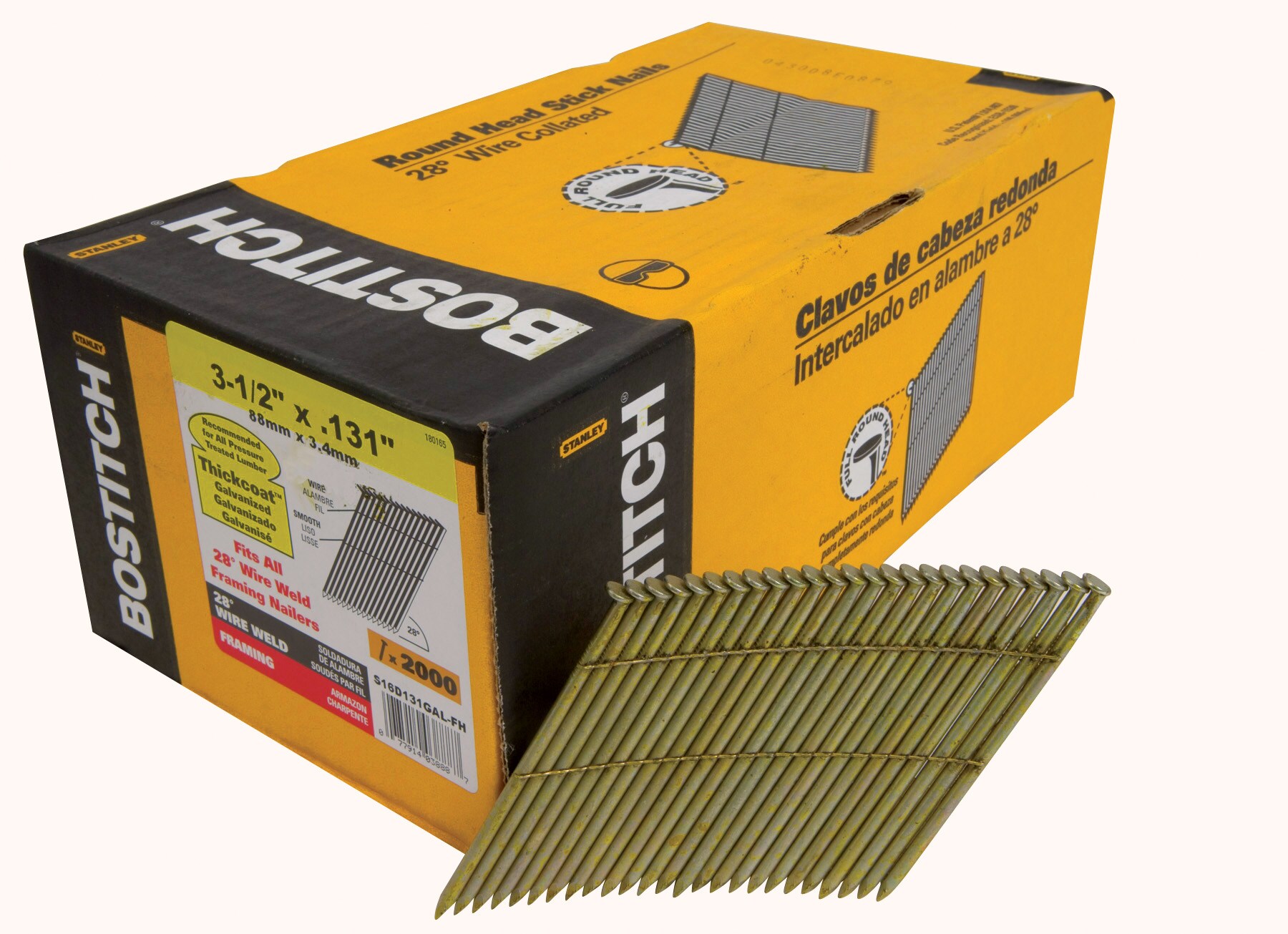 STANLEY-BOSTITCH 3-1/2-in 15-Gauge 28 Galvanized Steel Collated Framing Nails (1-Piece) S16D131GAL-FH Uae Electronic uaeelectronic.com