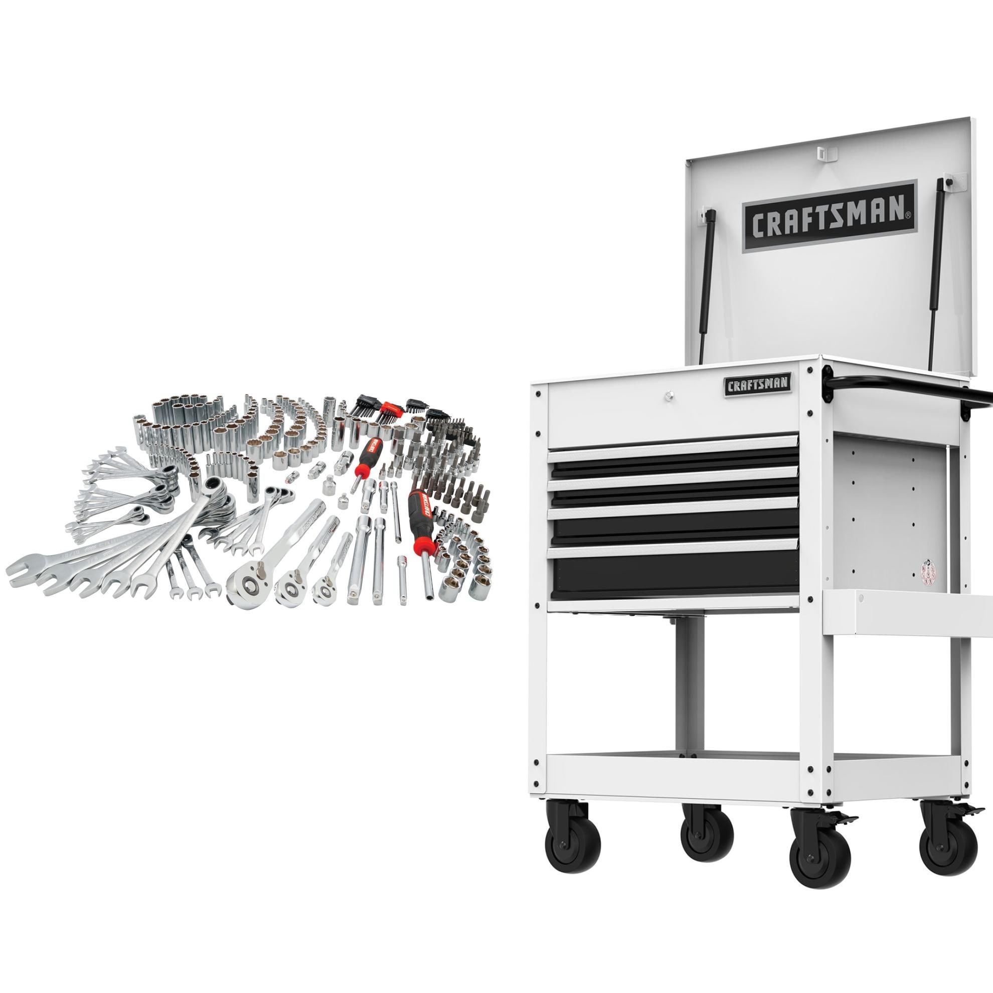 CRAFTSMAN  298-Piece Metric & Standard Mechanics Tool Set w/ White 4-Drawer Metal Rolling Tool Cabinet