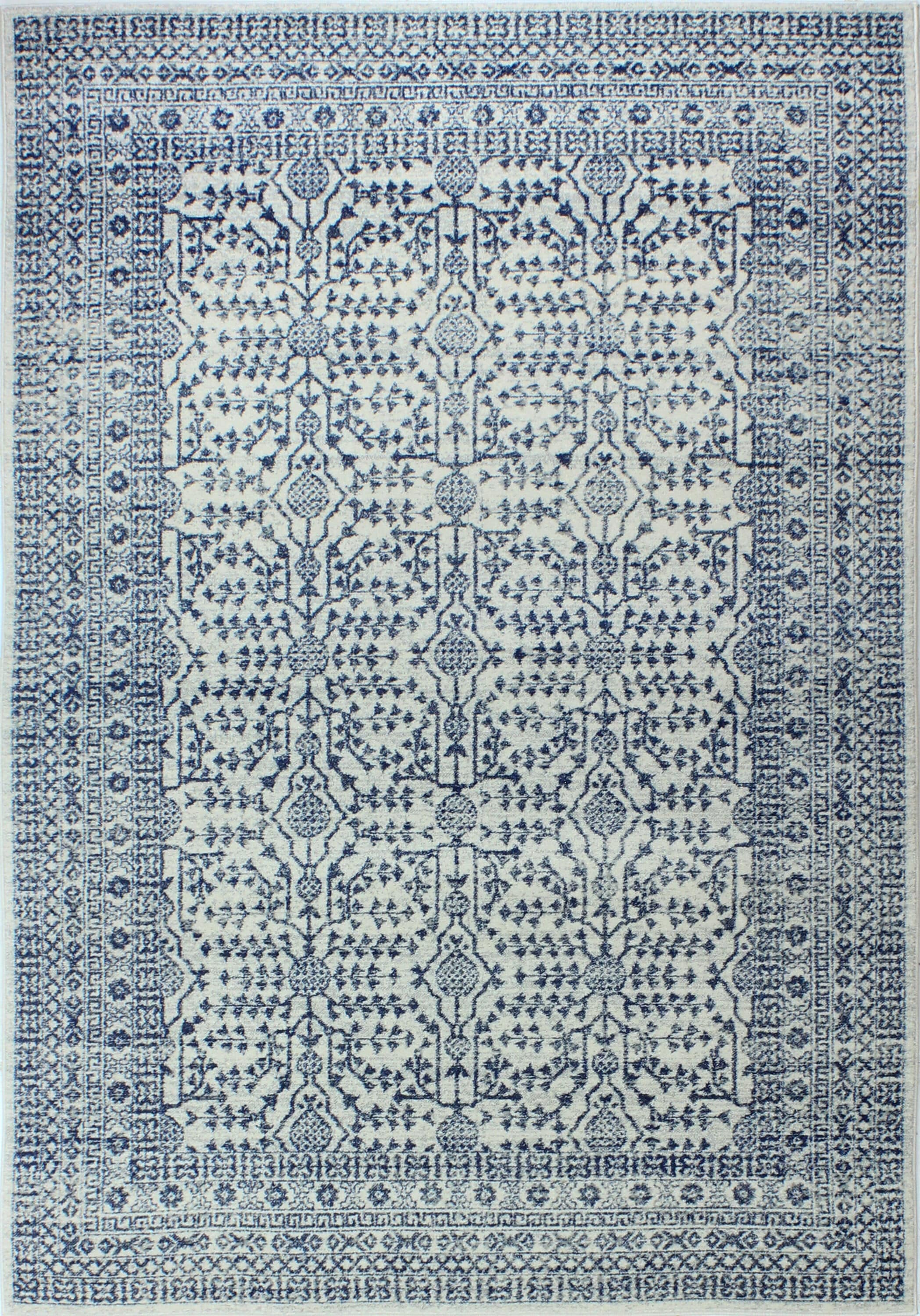Bashian 649652251998 5 X 8 (ft) Ivory/Blue Indoor Geometric Oriental Area Rug