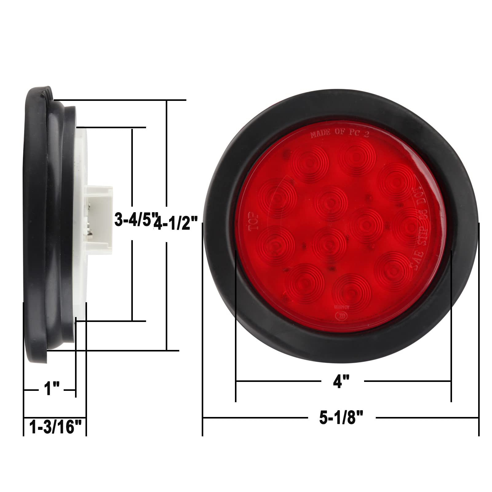 Yichuhaoxi 10 Pieces 4 Inch Round LED Trailer Tail Lights Red 12 LED ...